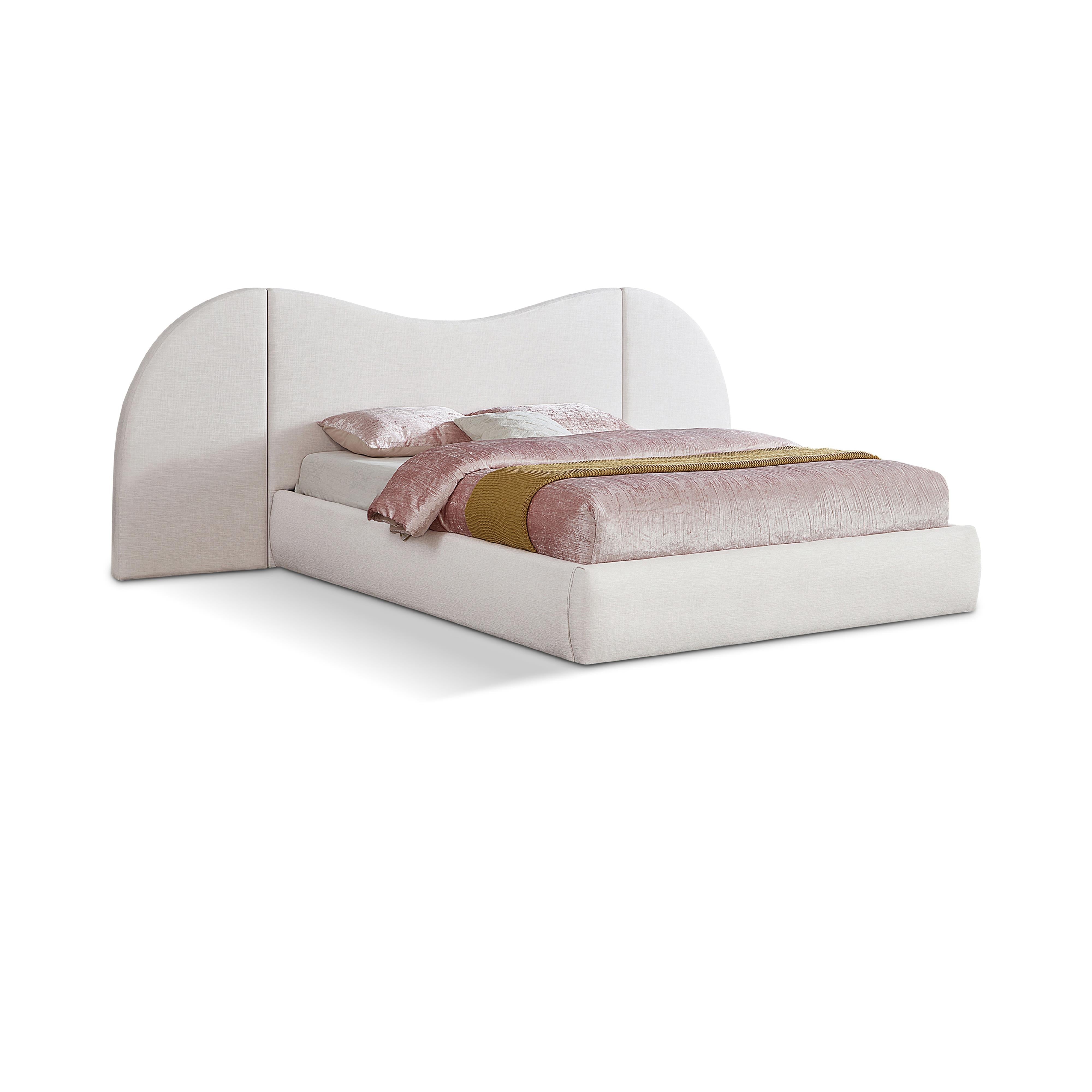 Meridian Everest Cream Linen Textured Fabric King Bed (3 Boxes)
