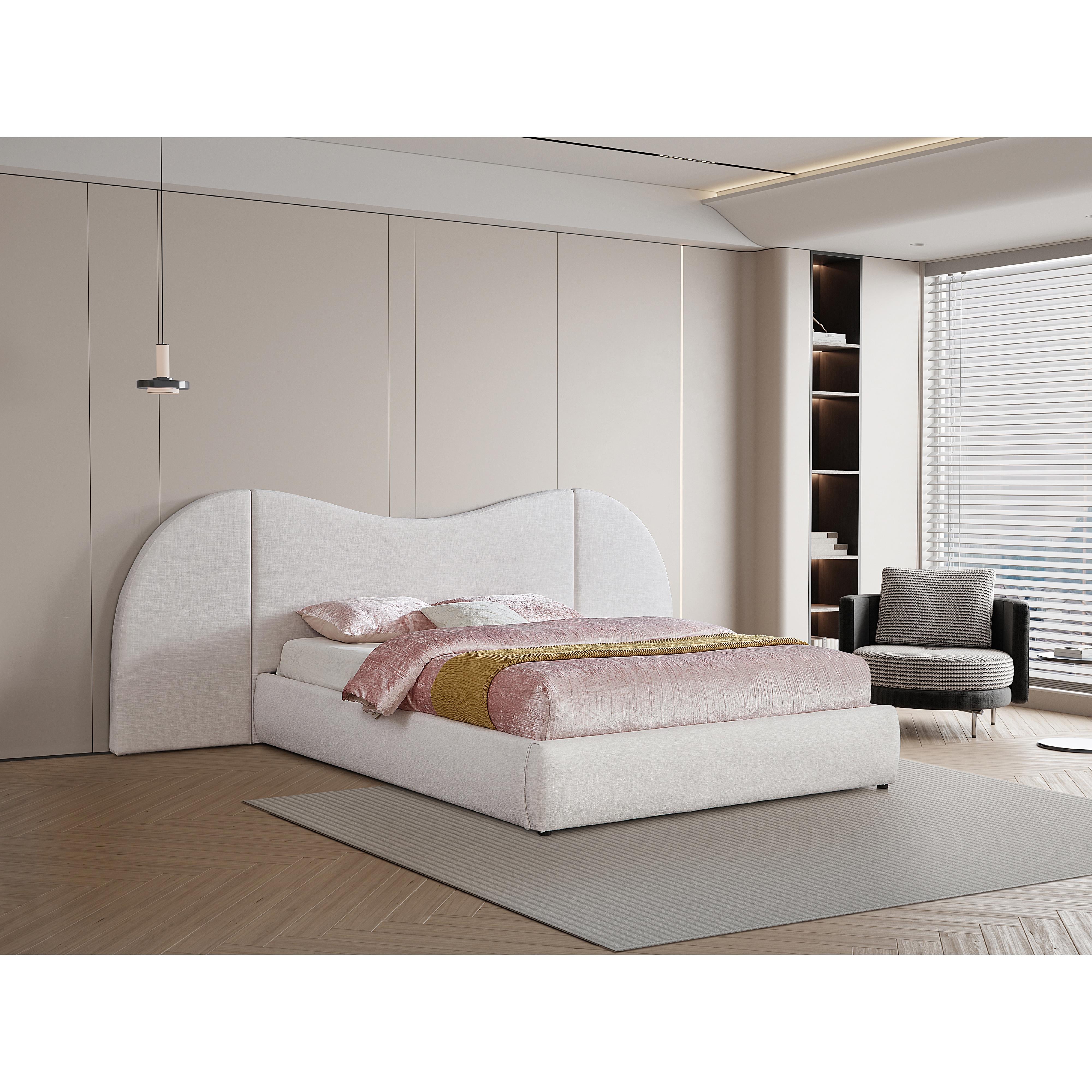 Meridian Everest Cream Linen Textured Fabric King Bed (3 Boxes)