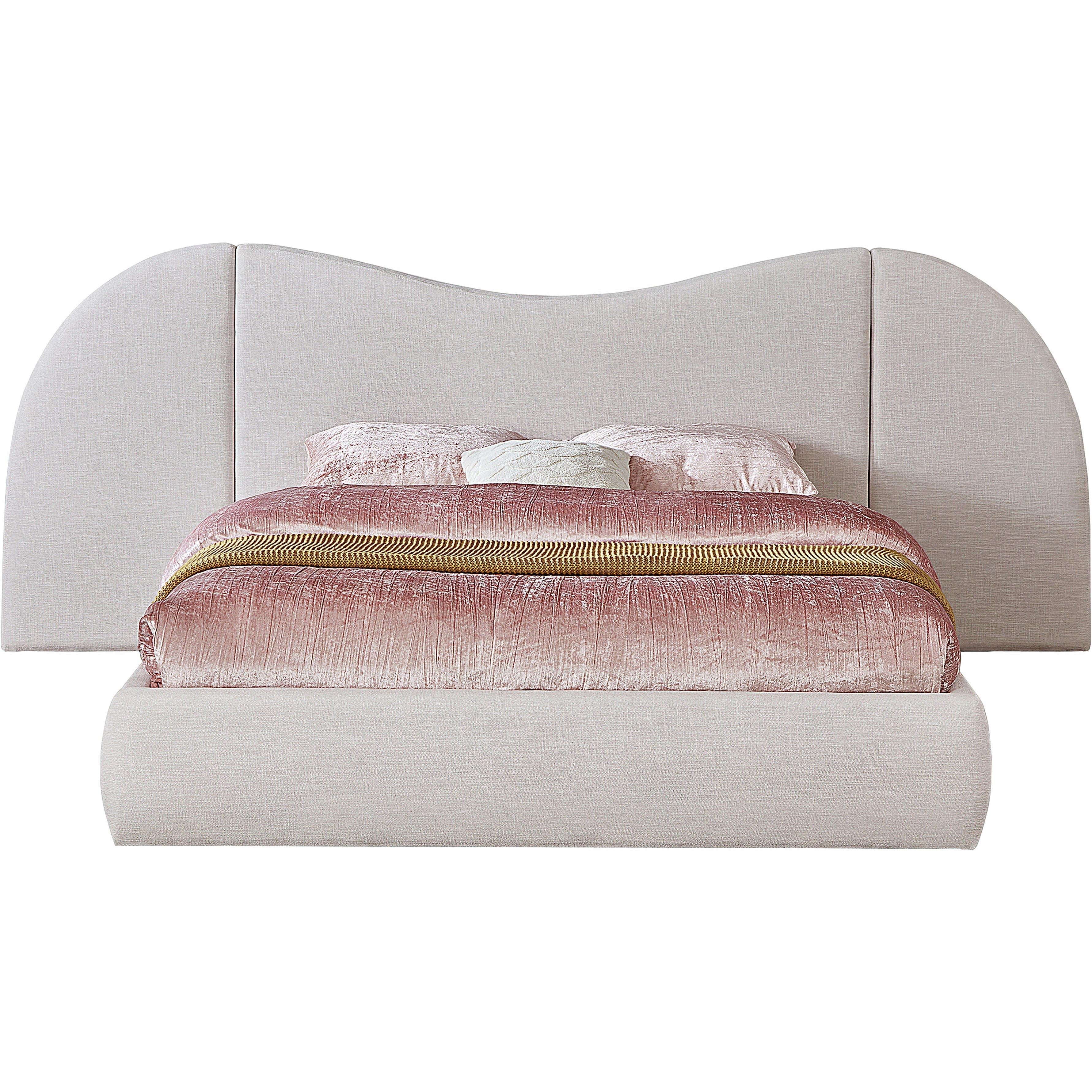 Meridian Everest Cream Linen Textured Fabric King Bed (3 Boxes)