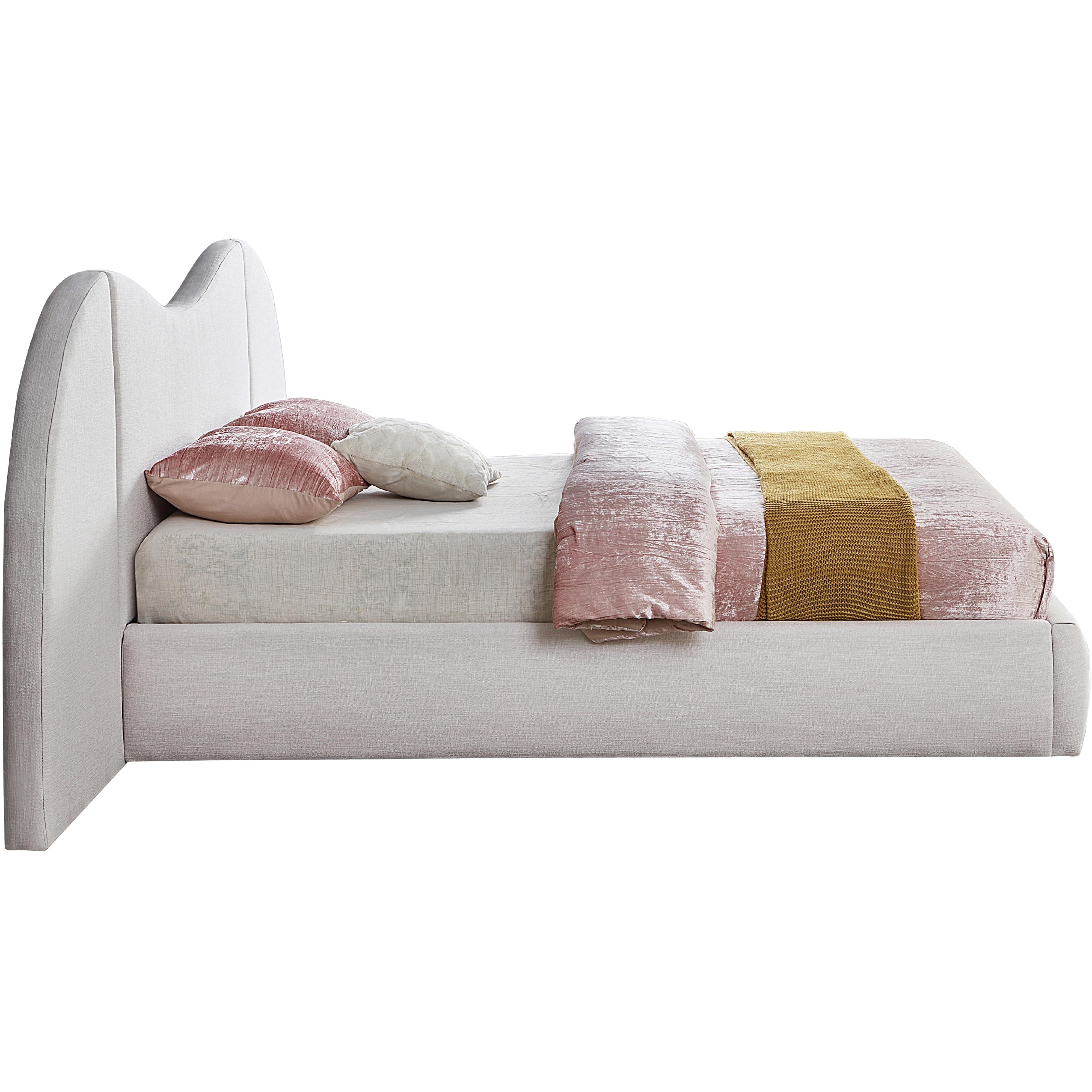Meridian Everest Cream Linen Textured Fabric King Bed (3 Boxes)