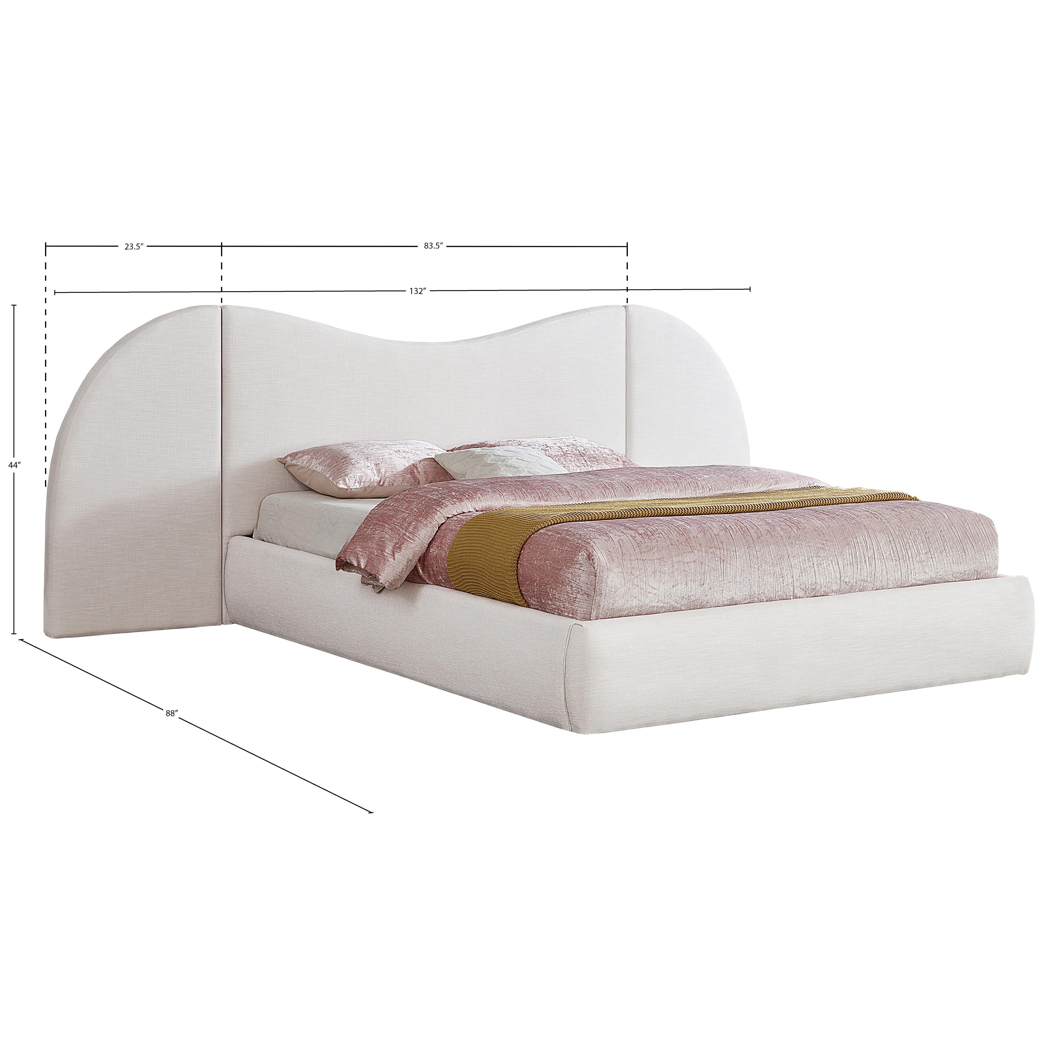 Meridian Everest Cream Linen Textured Fabric King Bed (3 Boxes)