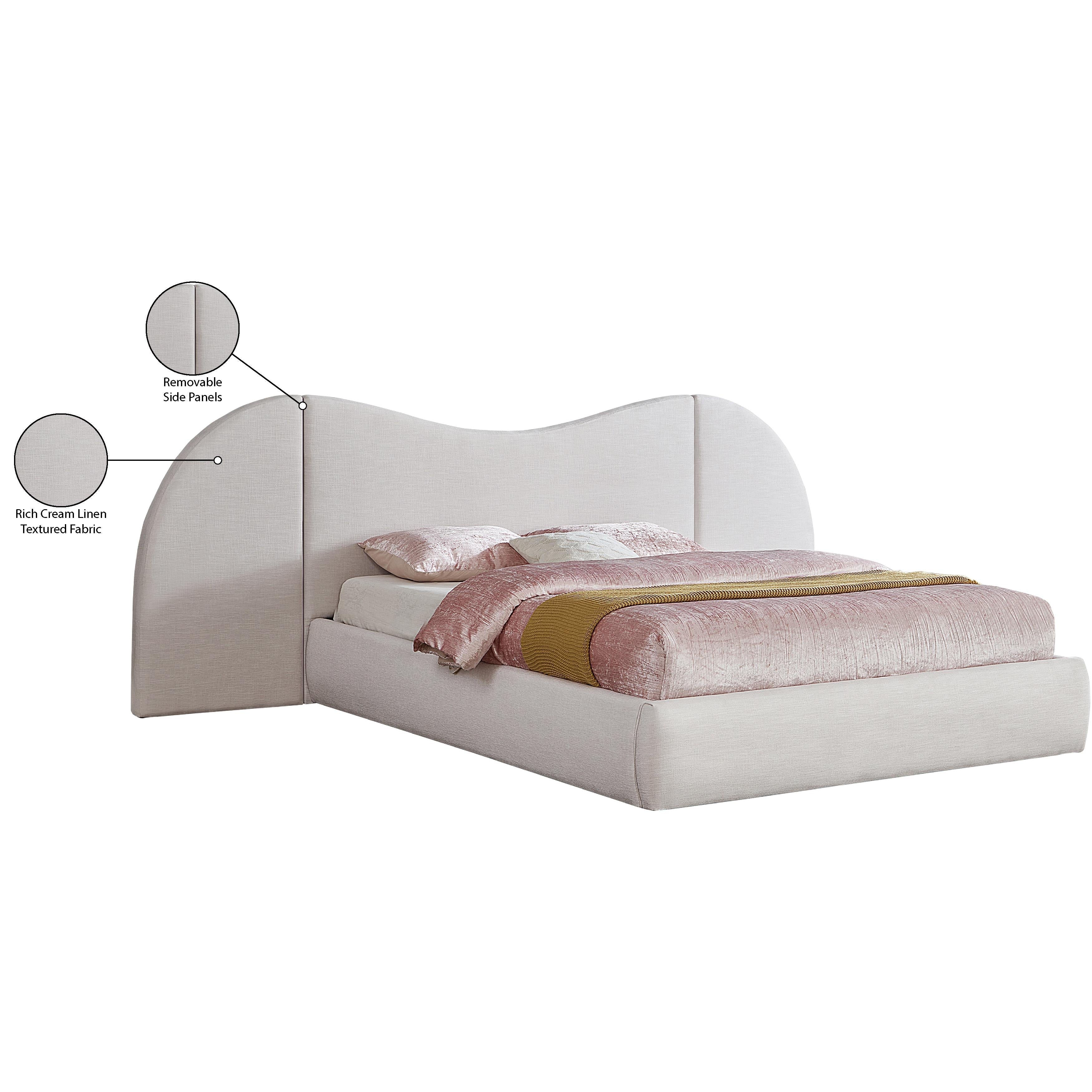 Meridian Everest Cream Linen Textured Fabric Queen Bed (3 Boxes)