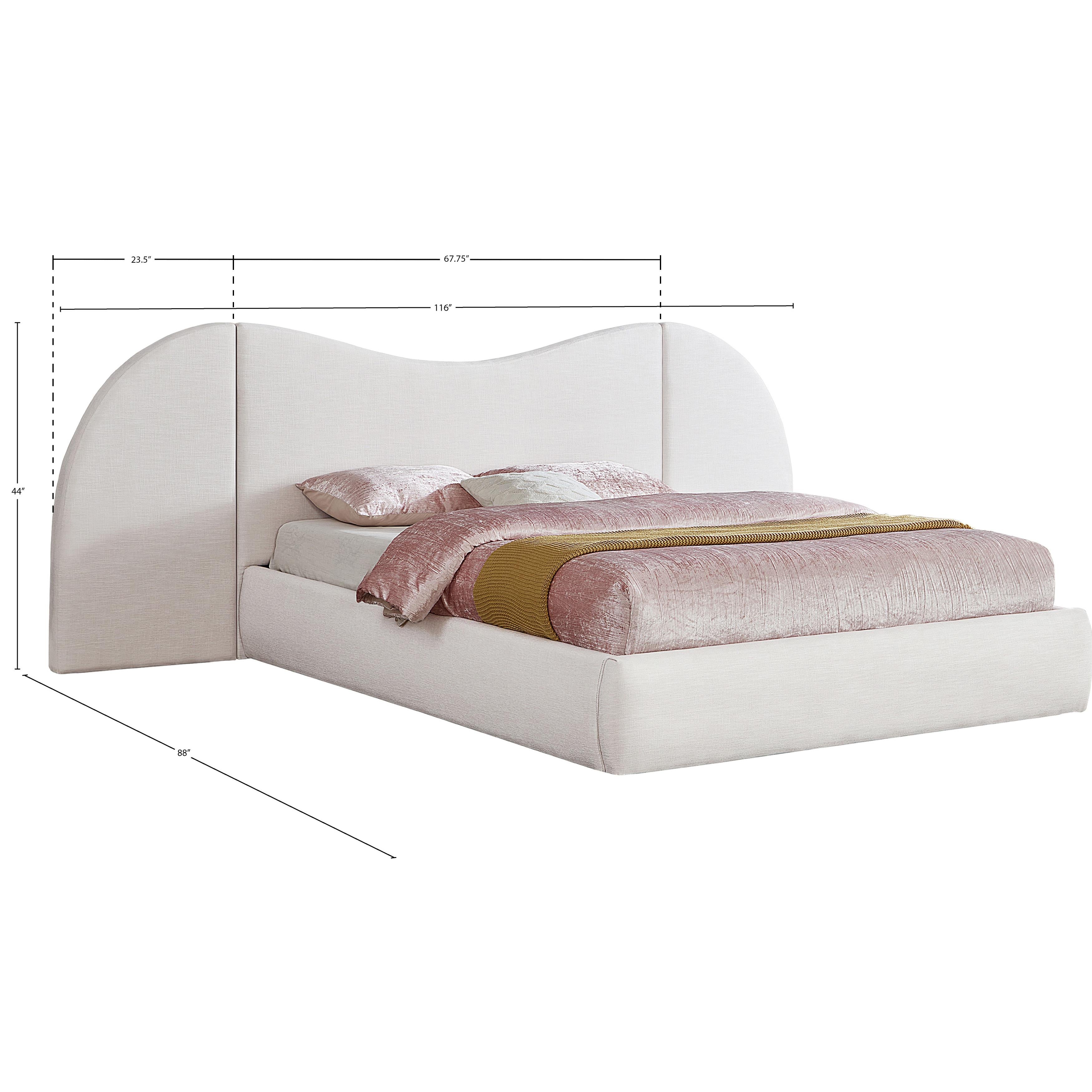 Meridian Everest Cream Linen Textured Fabric Queen Bed (3 Boxes)