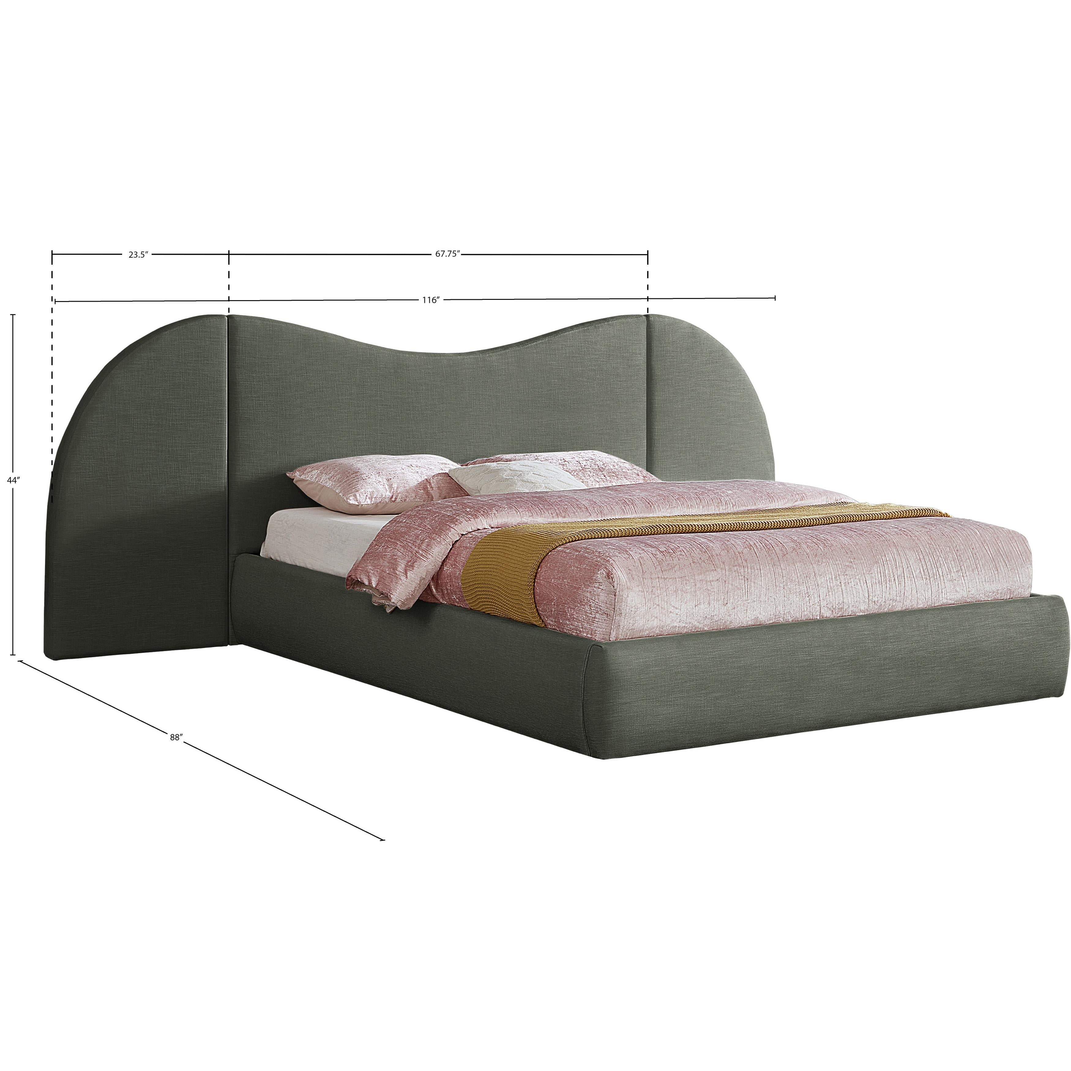 Meridian Everest Olive Green Linen Textured Fabric Queen Bed (3 Boxes)