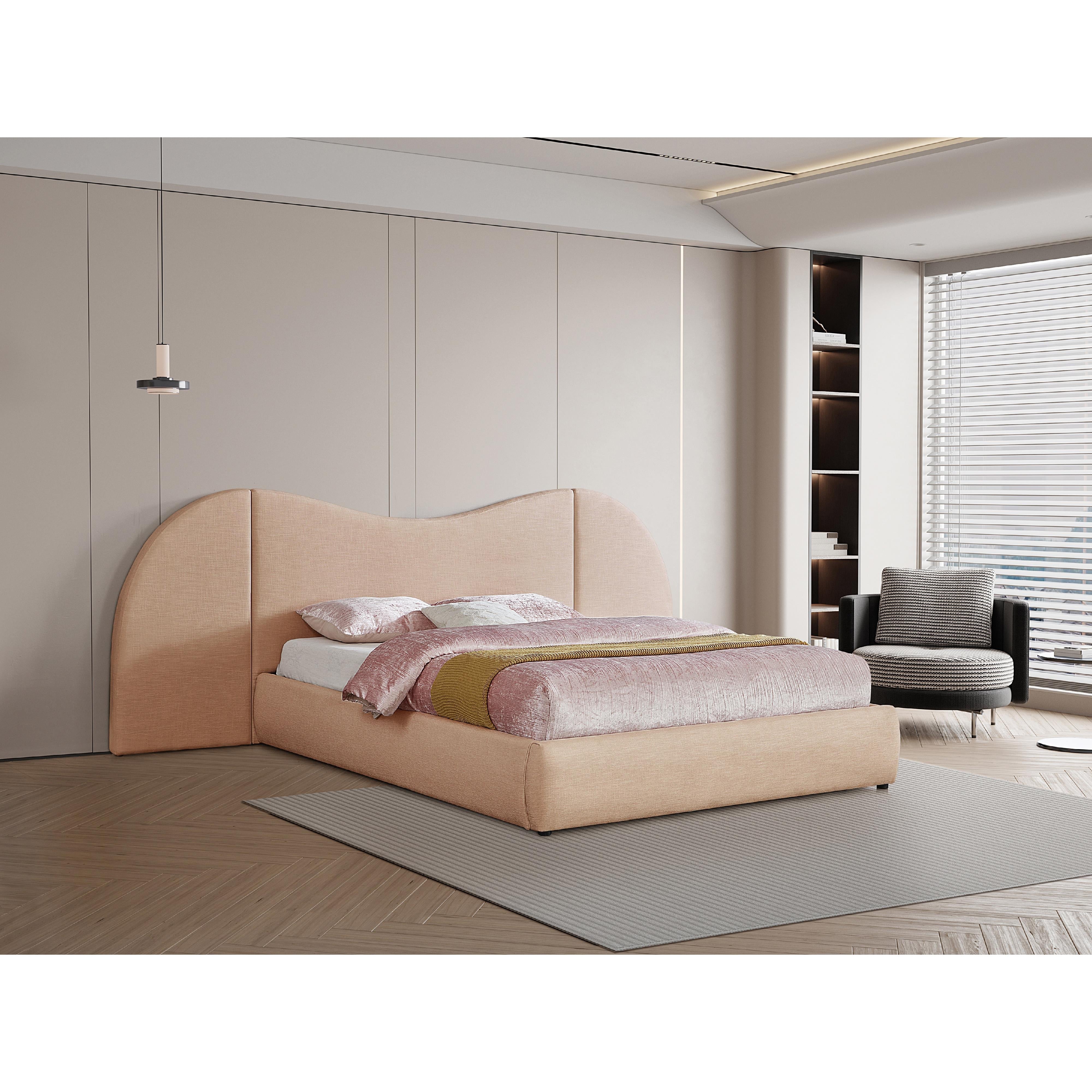 Meridian Everest Tan Linen Textured Fabric King Bed (3 Boxes)
