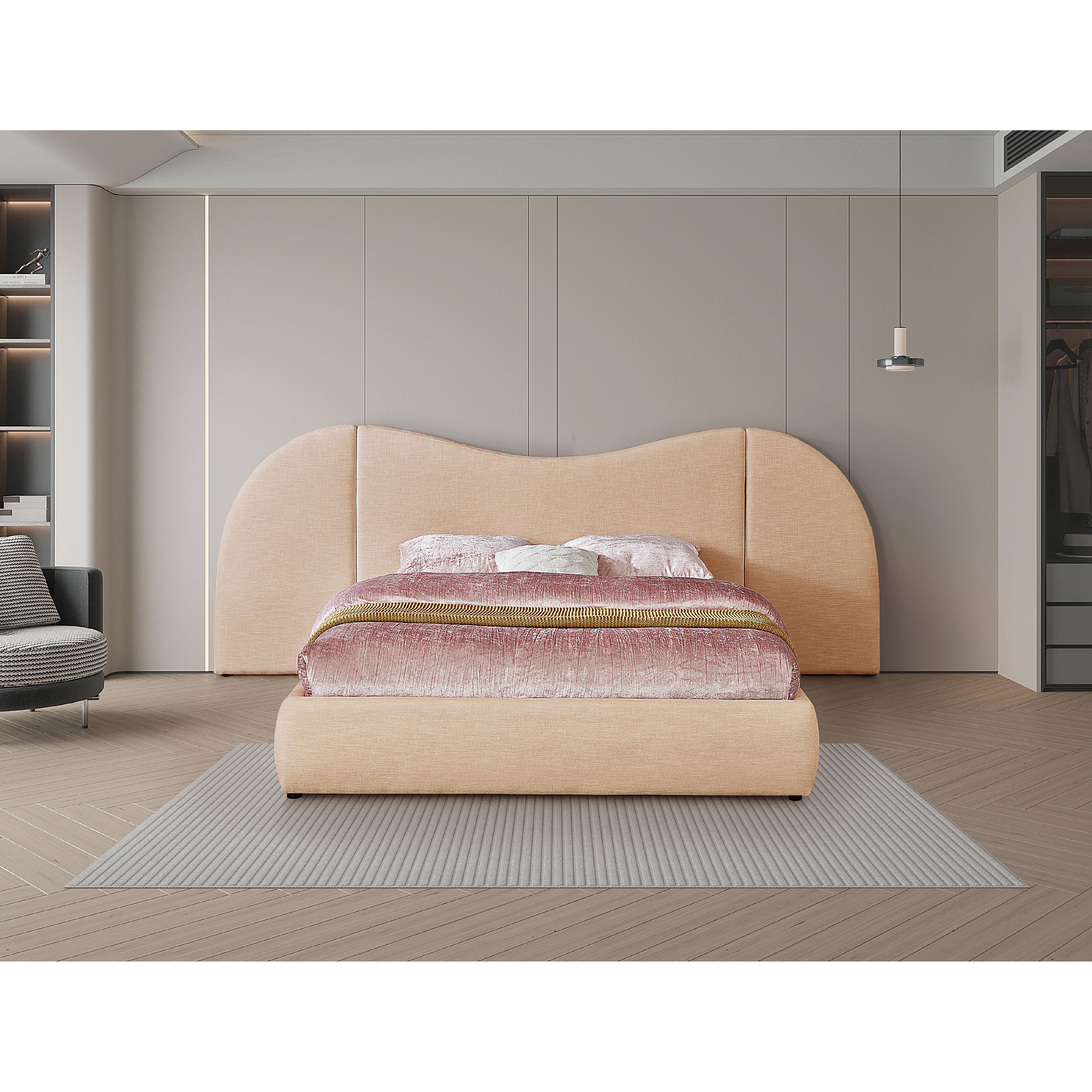 Meridian Everest Tan Linen Textured Fabric King Bed (3 Boxes)
