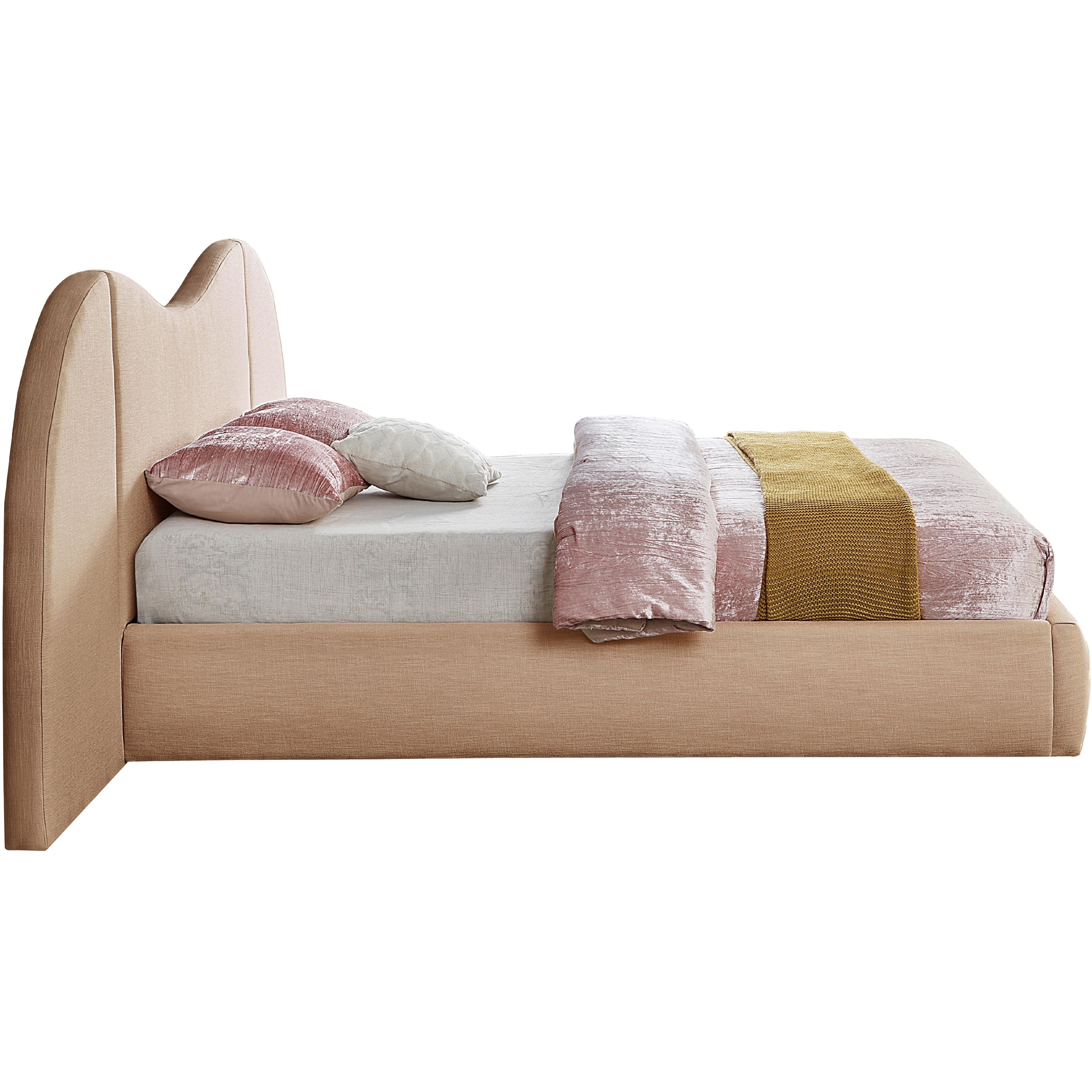 Meridian Everest Tan Linen Textured Fabric King Bed (3 Boxes)
