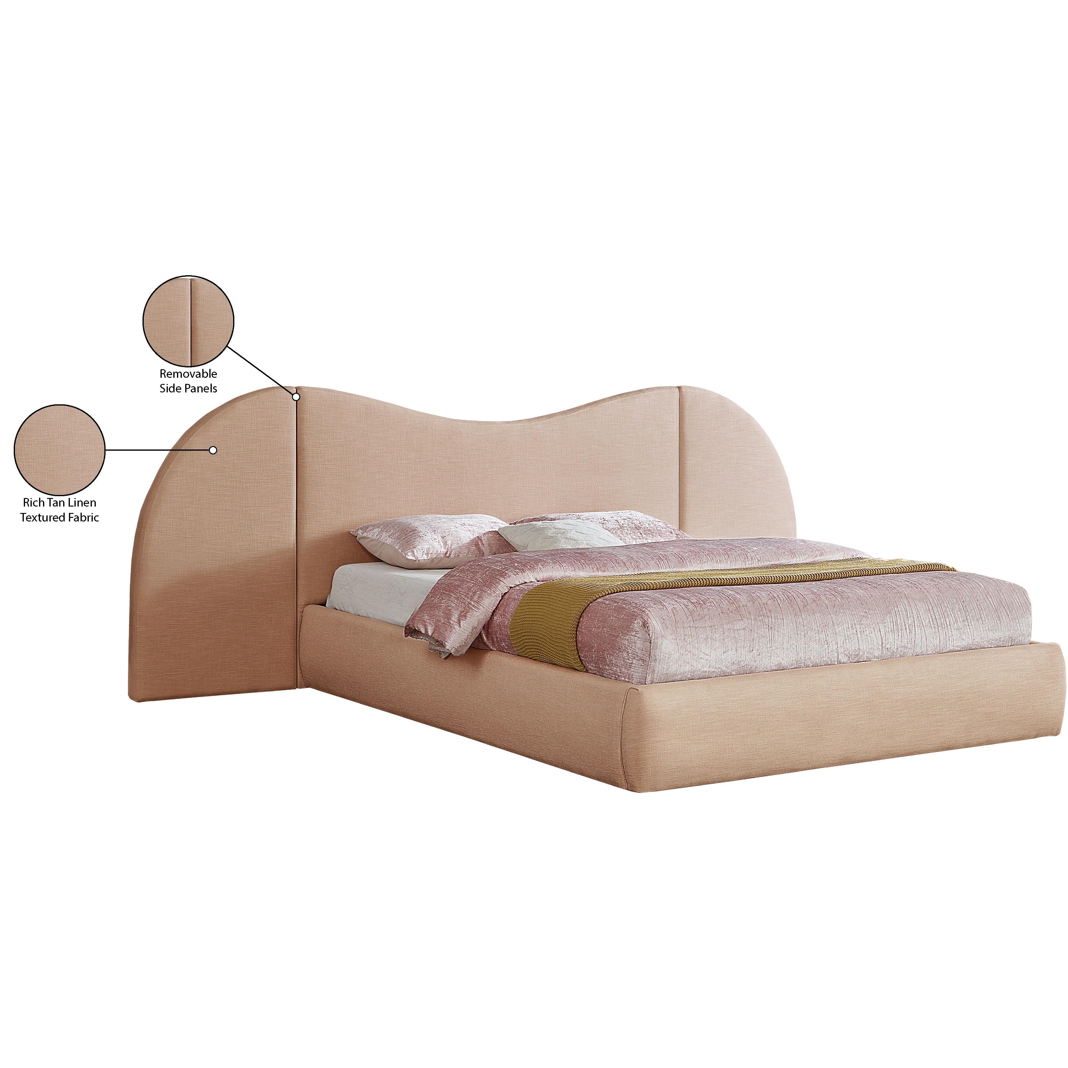 Meridian Everest Tan Linen Textured Fabric King Bed (3 Boxes)