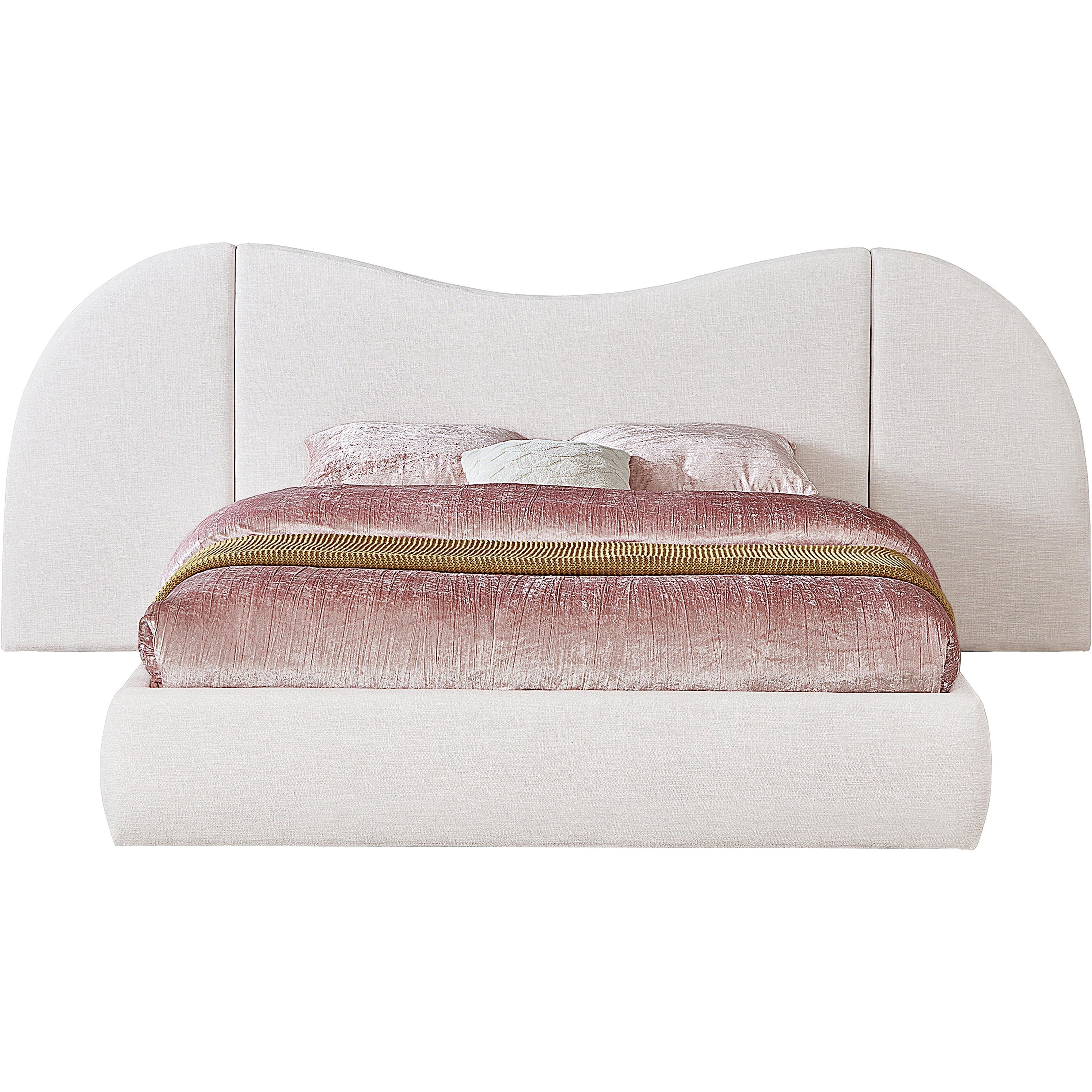 Meridian Everest White Linen Textured Fabric King Bed (3 Boxes)