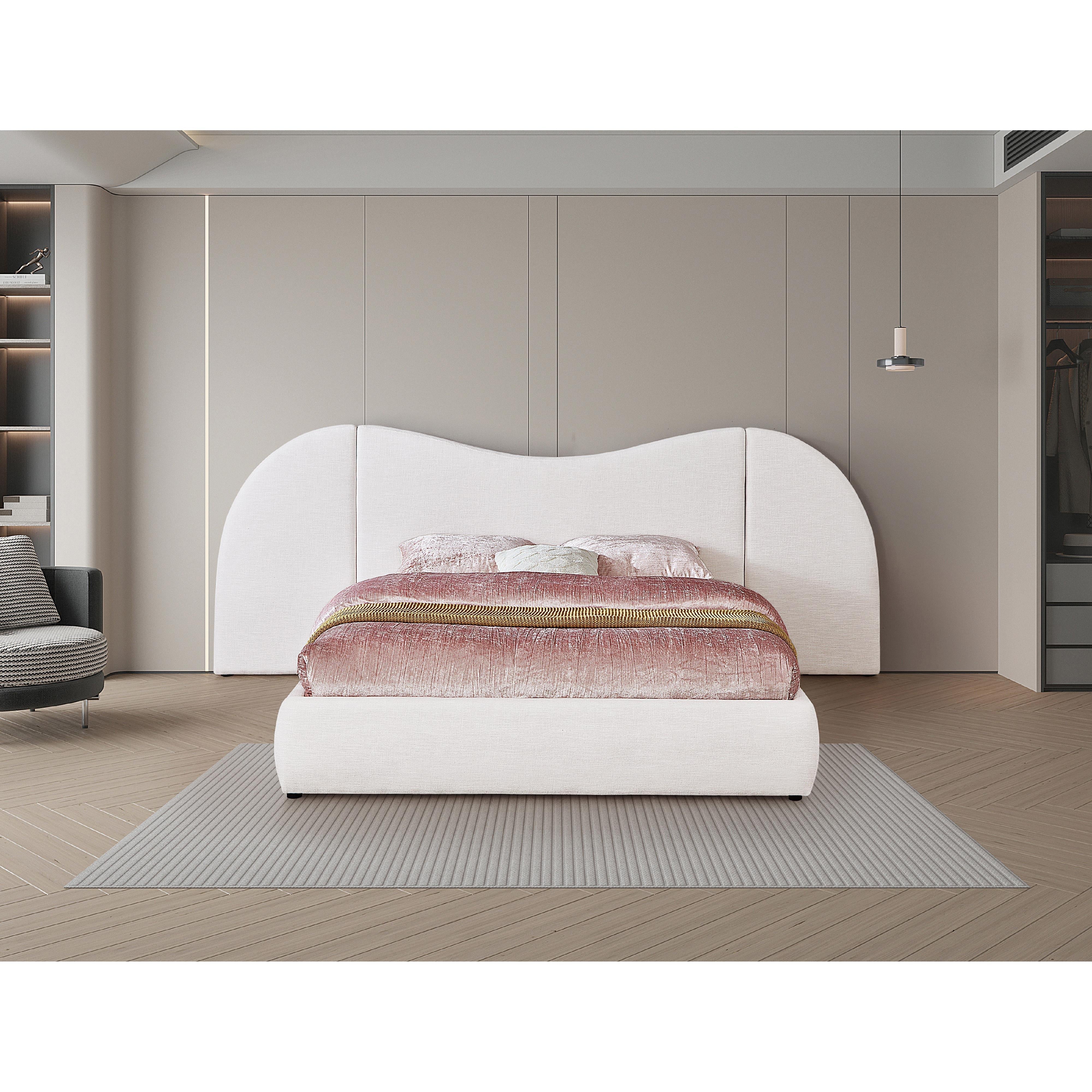 Meridian Everest White Linen Textured Fabric King Bed (3 Boxes)
