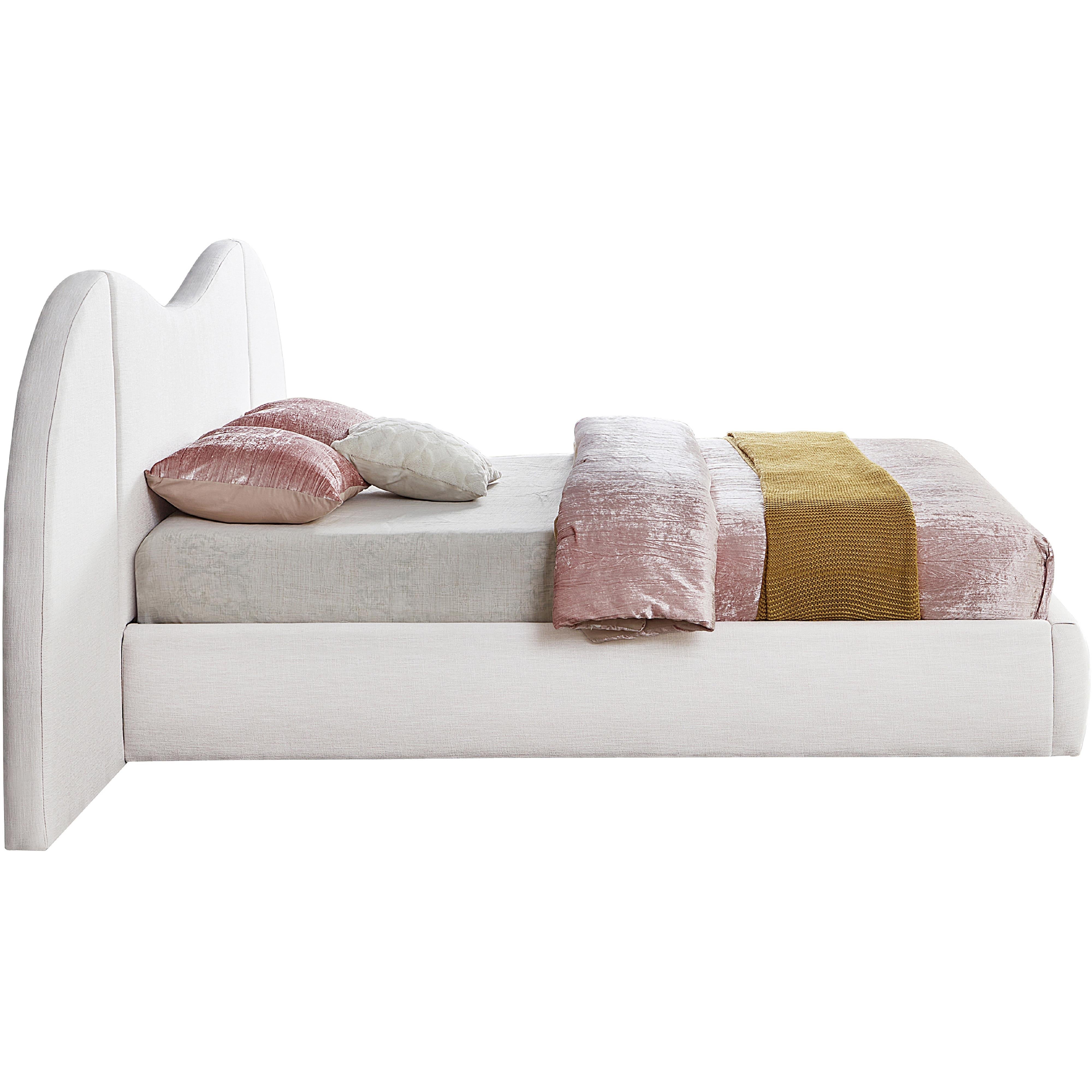Meridian Everest White Linen Textured Fabric King Bed (3 Boxes)