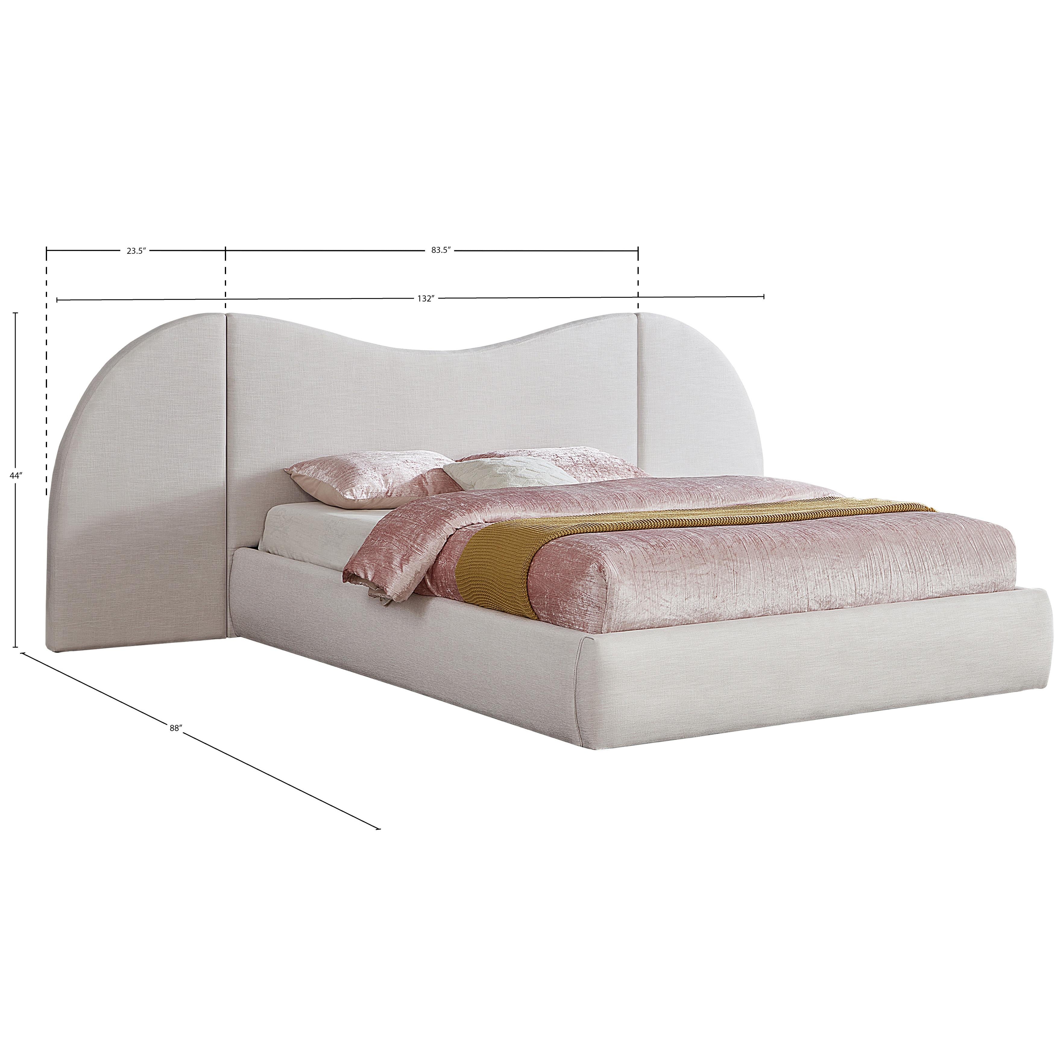 Meridian Everest White Linen Textured Fabric King Bed (3 Boxes)