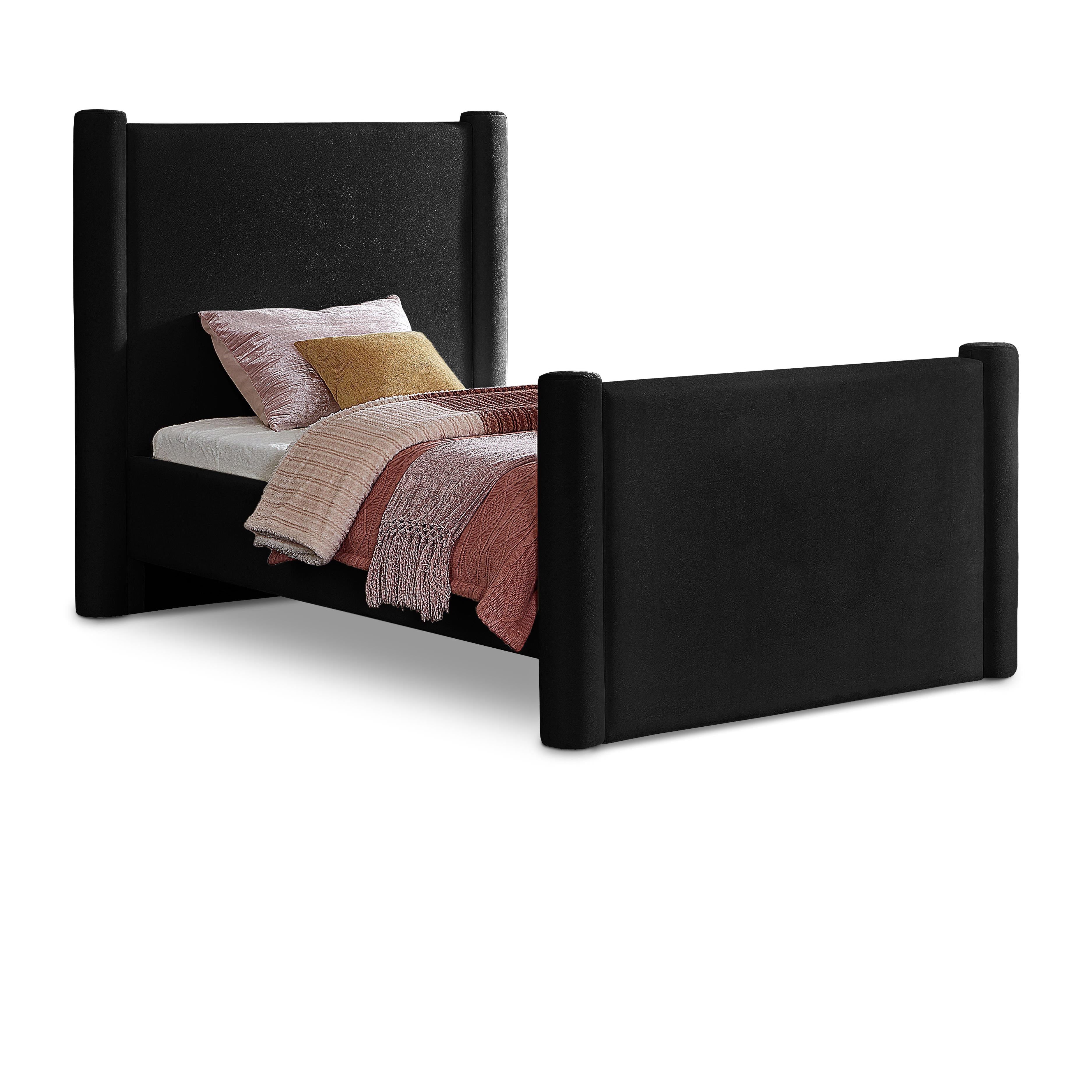 Meridian Elias Black Velvet Twin Bed