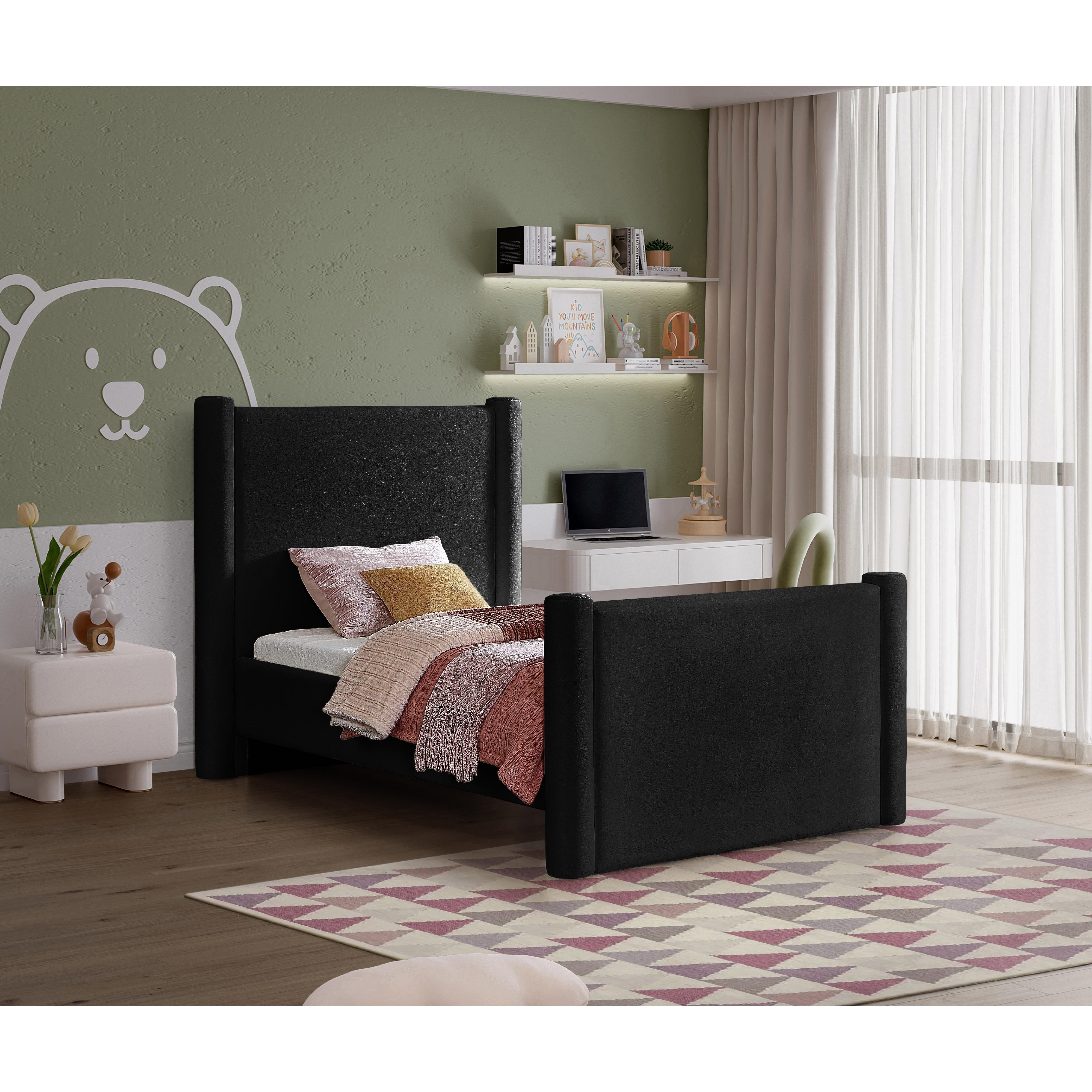 Meridian Elias Black Velvet Twin Bed