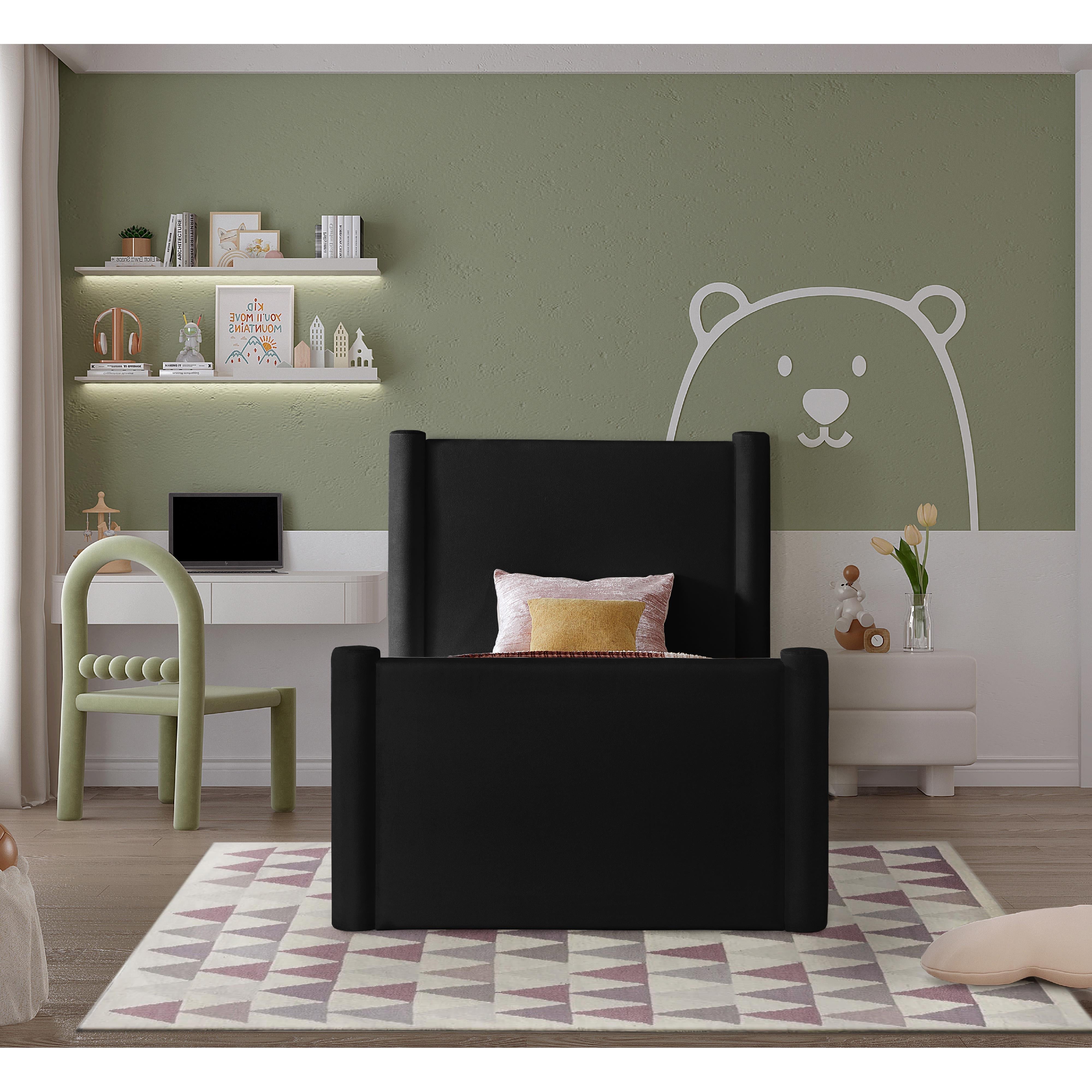 Meridian Elias Black Velvet Twin Bed