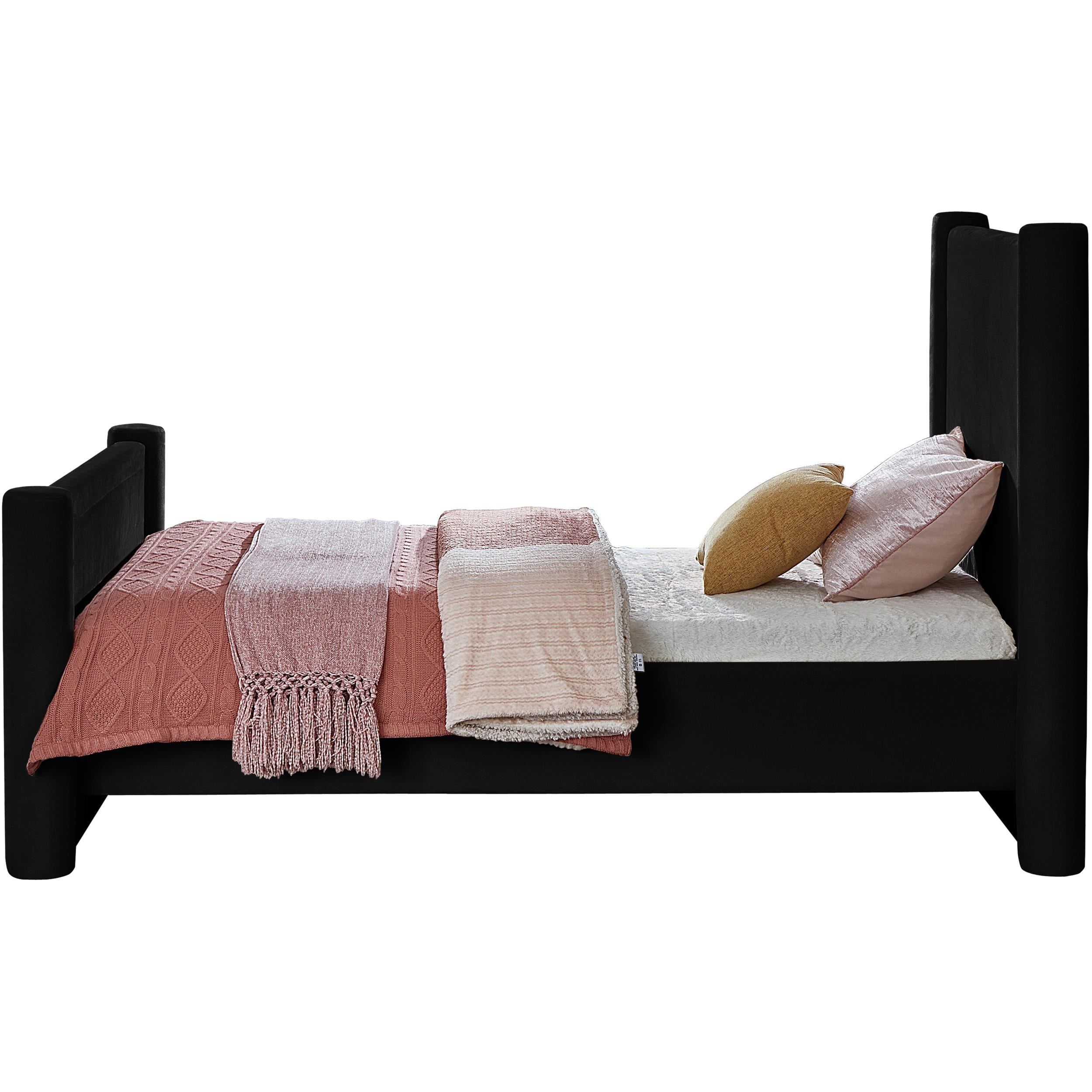 Meridian Elias Black Velvet Twin Bed