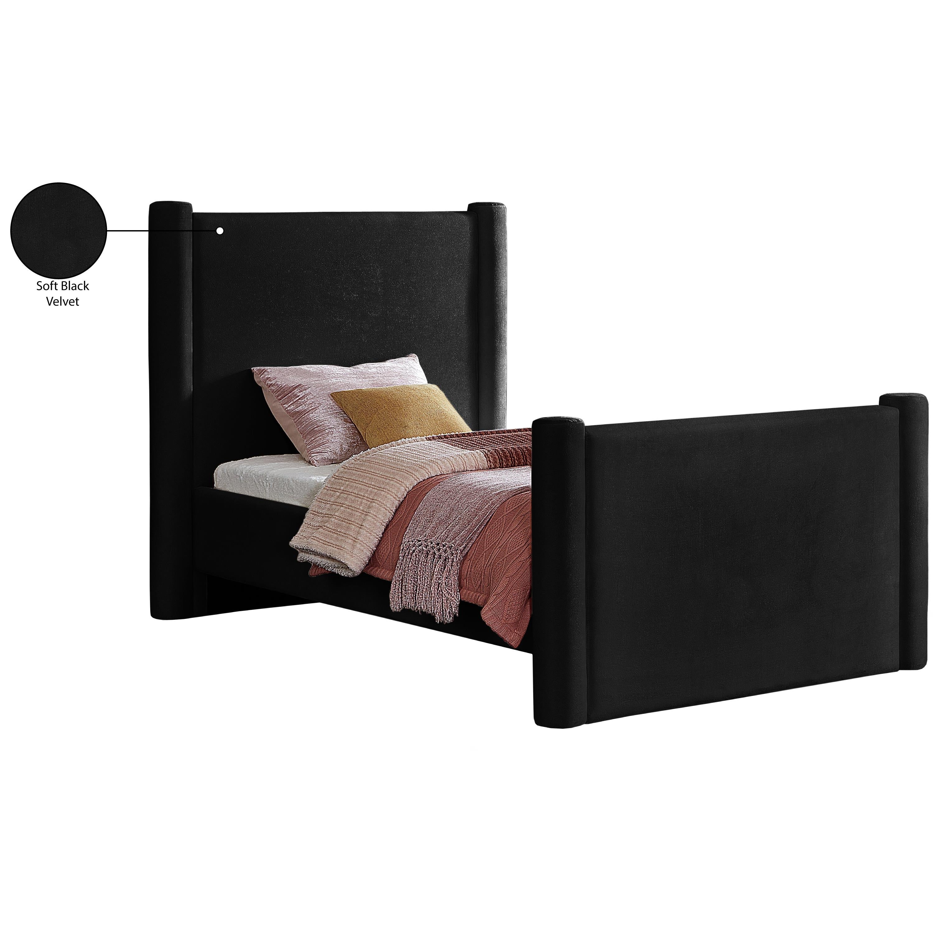 Meridian Elias Black Velvet Twin Bed