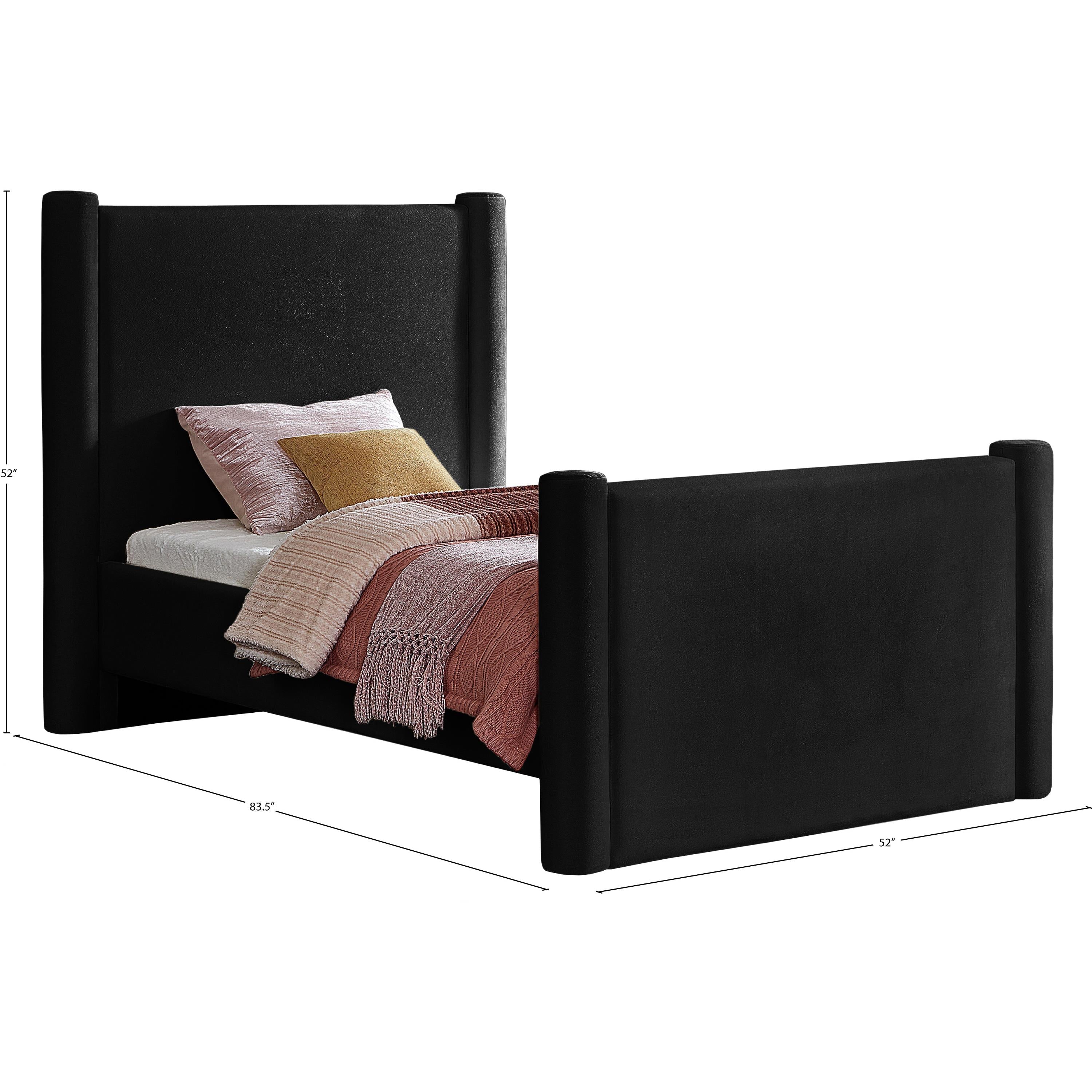 Meridian Elias Black Velvet Twin Bed