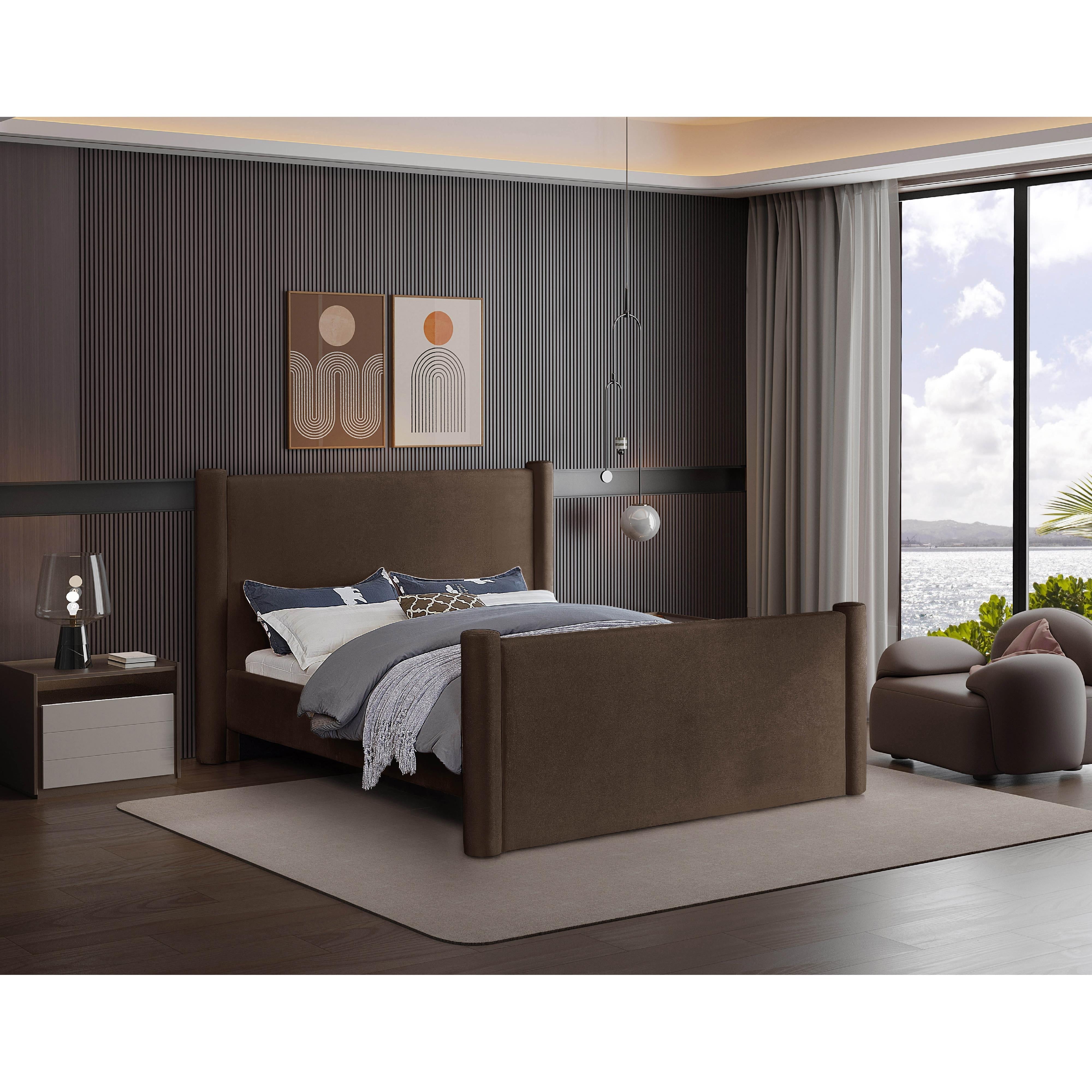 Meridian Elias Brown Velvet Queen Bed