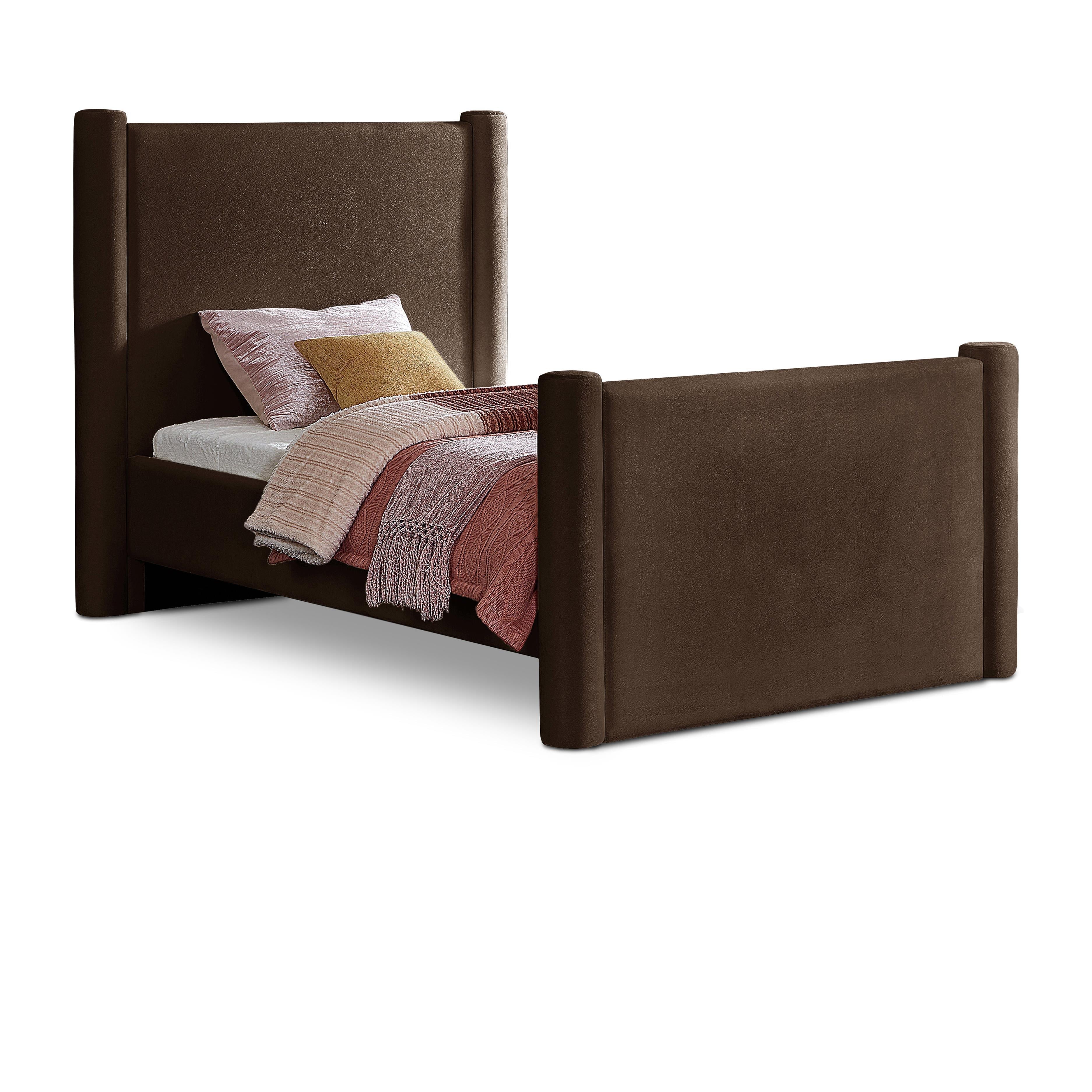 Meridian Elias Brown Velvet Twin Bed