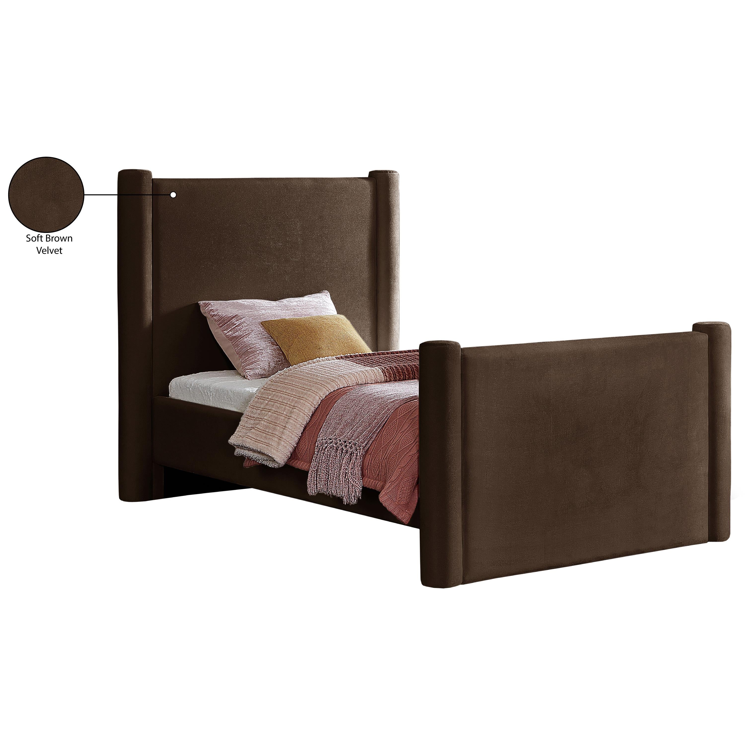Meridian Elias Brown Velvet Twin Bed