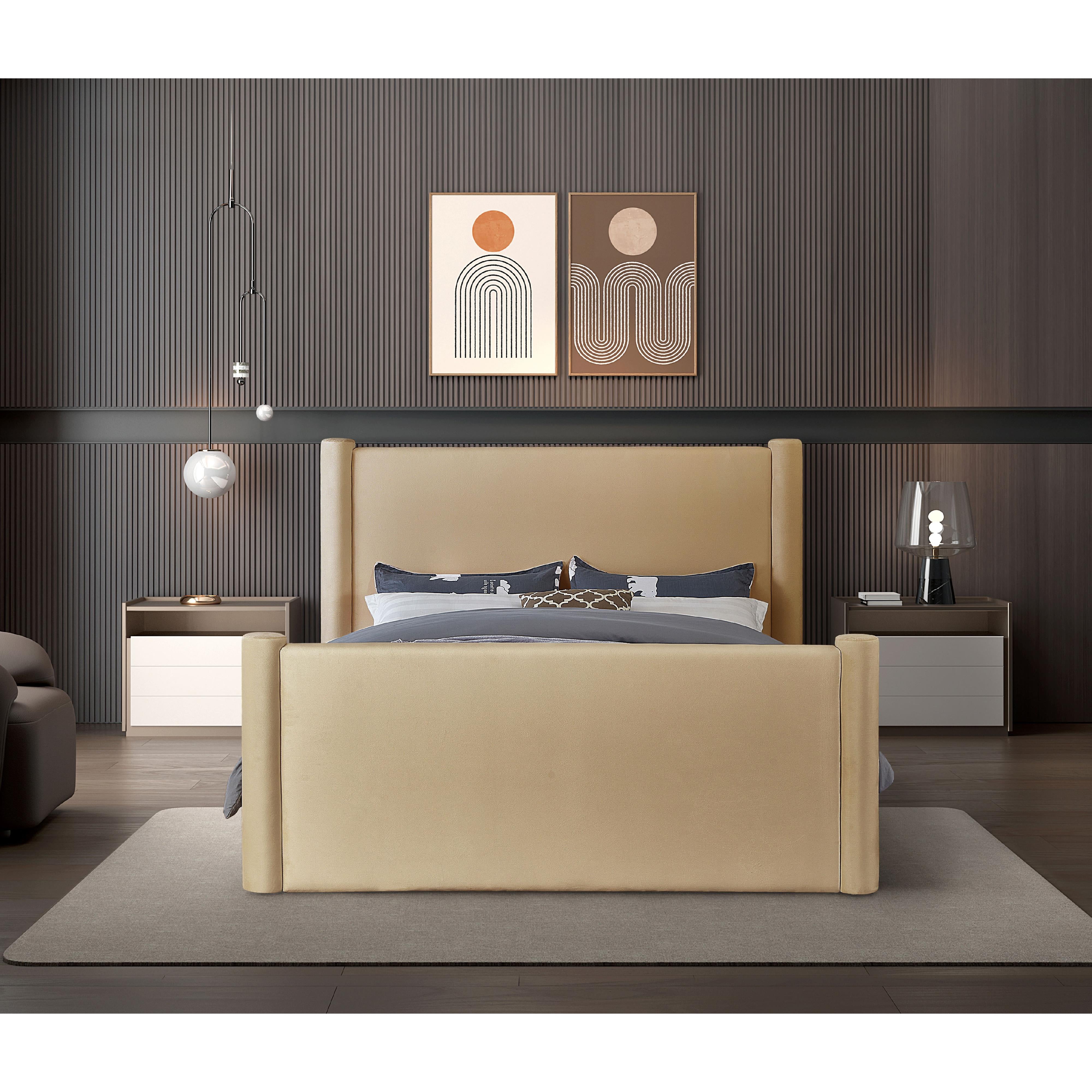 Meridian Elias Camel Velvet King Bed