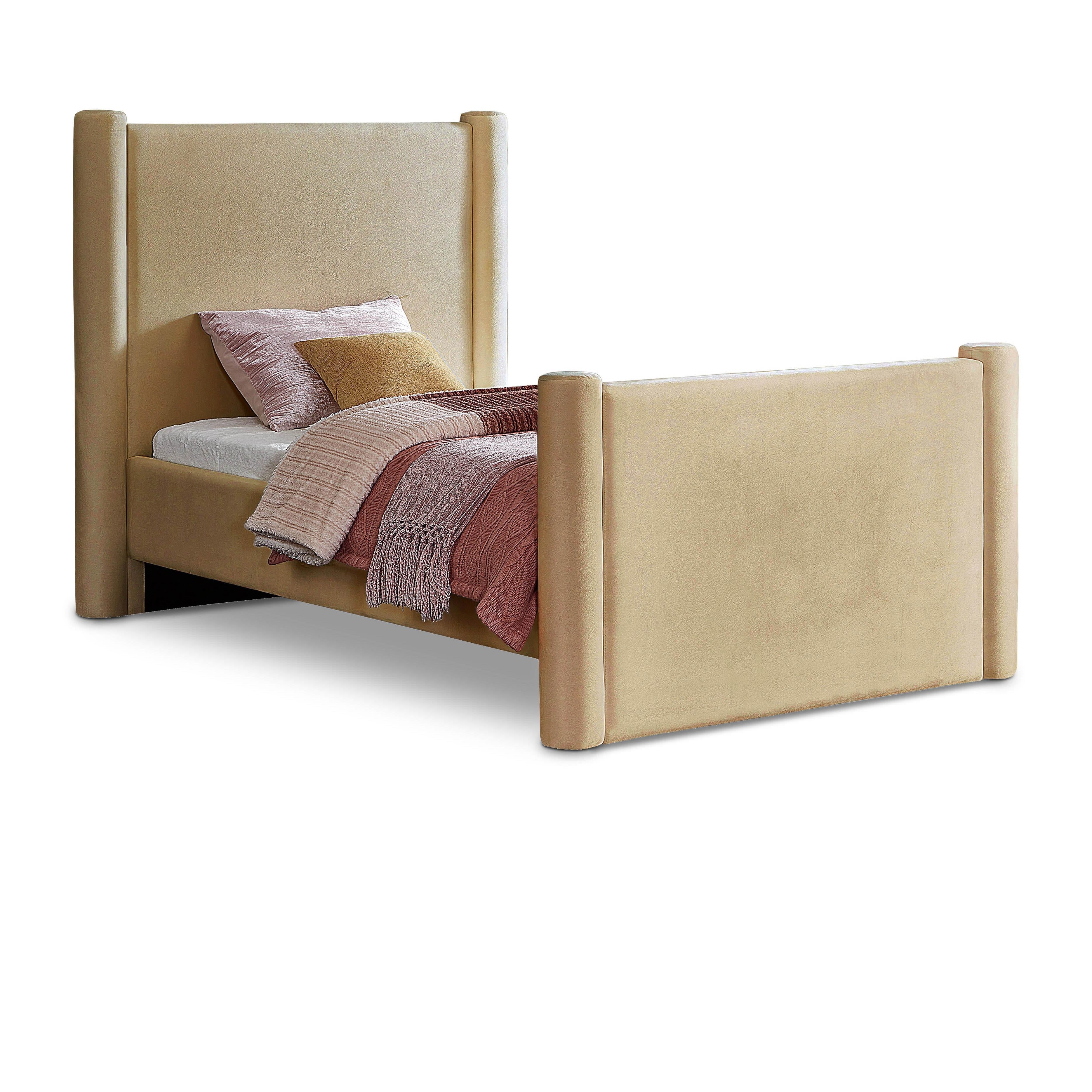 Meridian Elias Camel Velvet Twin Bed