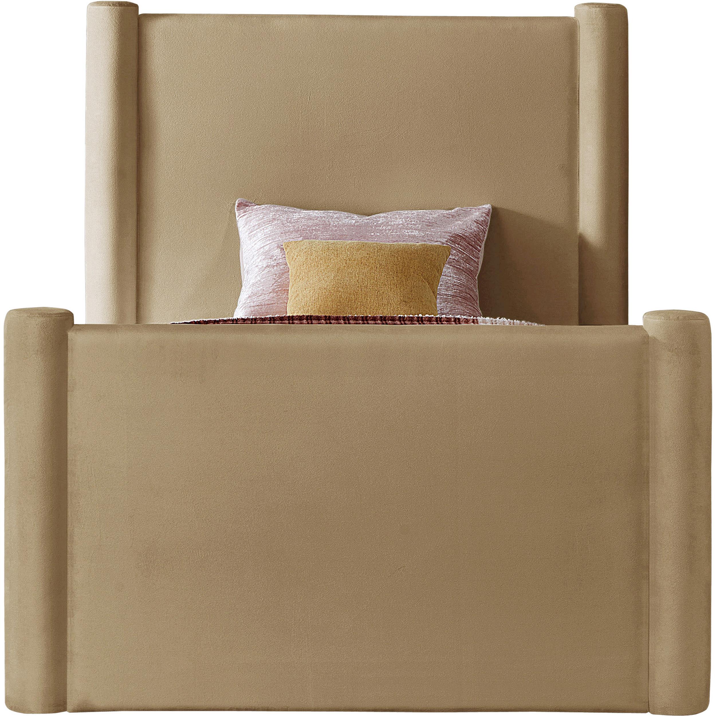 Meridian Elias Camel Velvet Twin Bed
