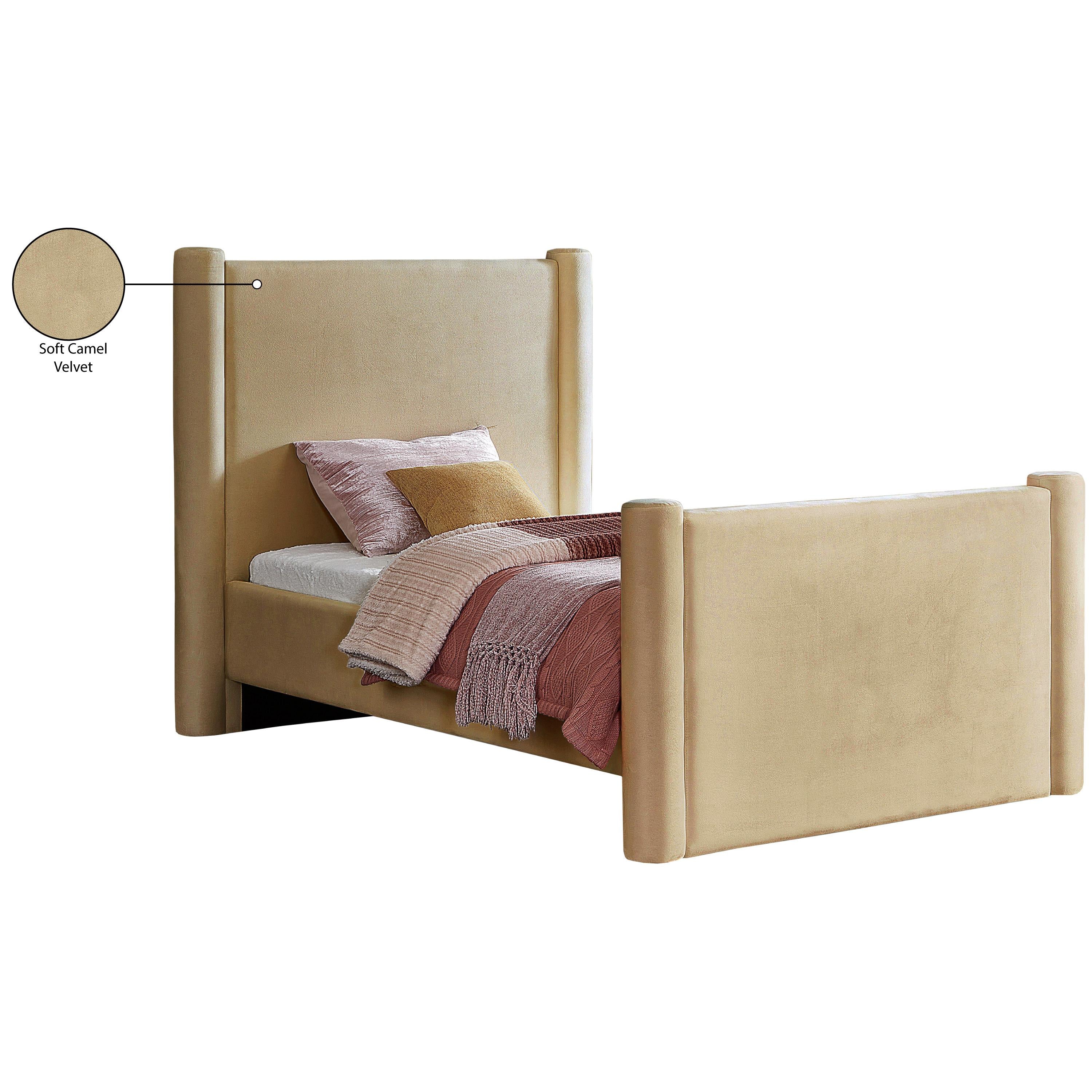 Meridian Elias Camel Velvet Twin Bed