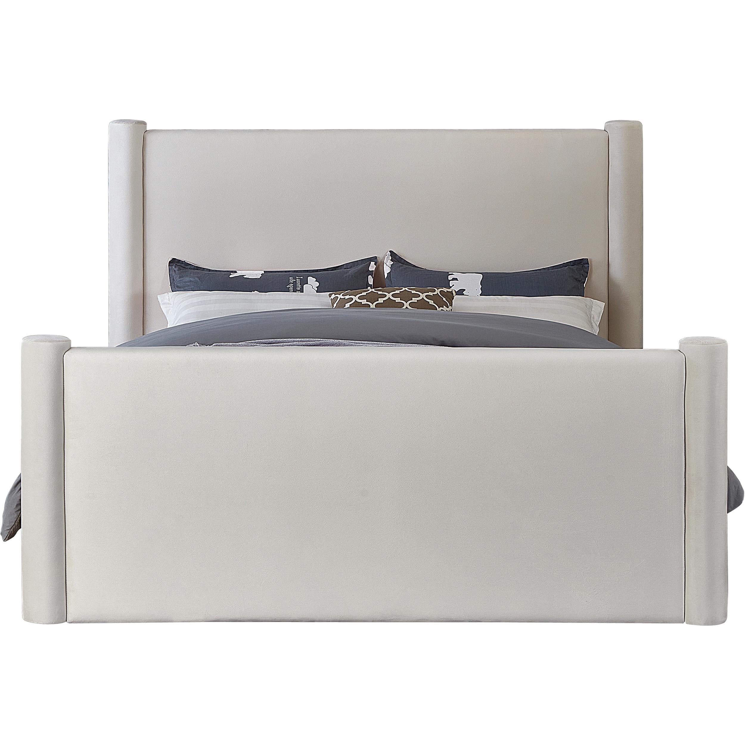 Meridian Elias Cream Velvet Queen Bed