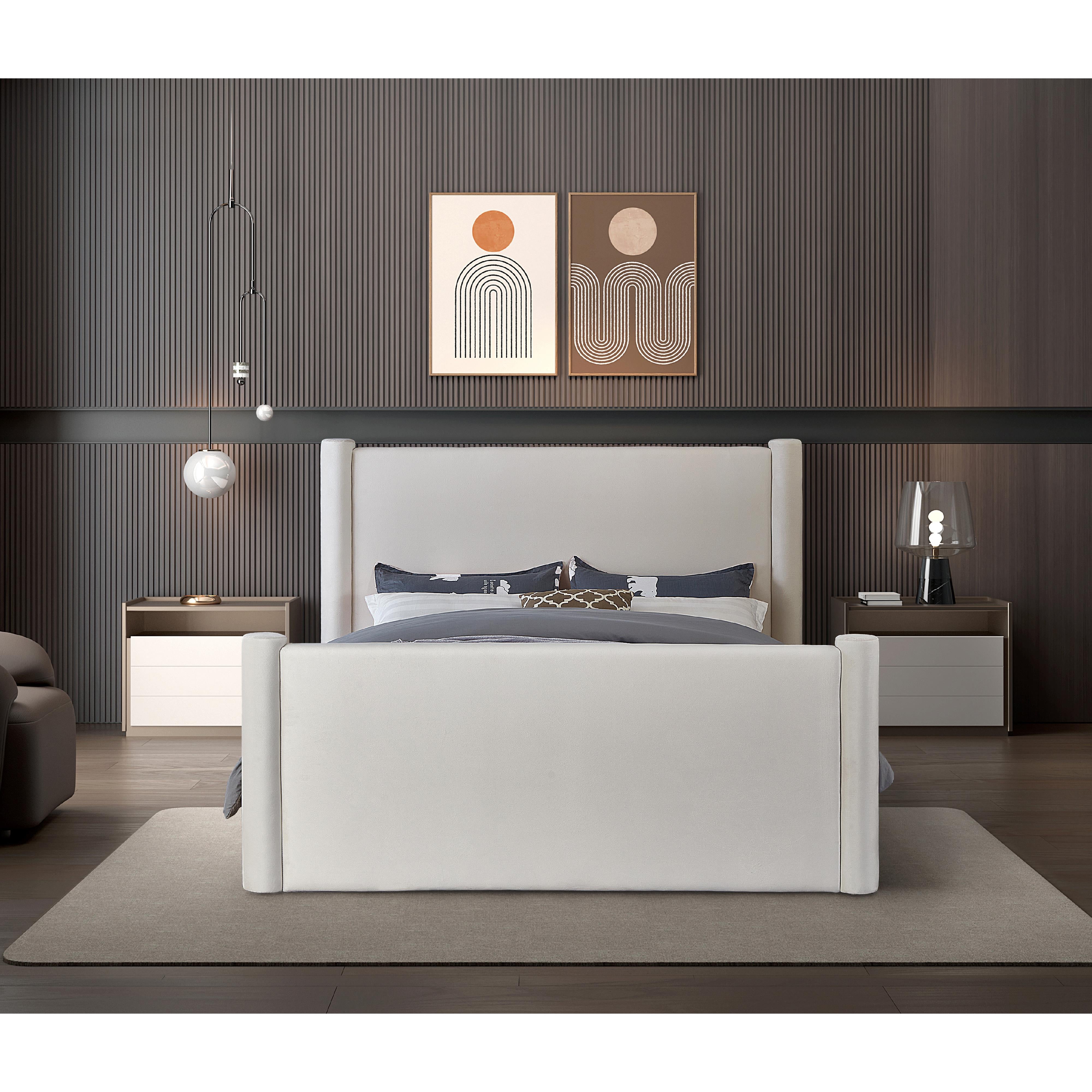 Meridian Elias Cream Velvet Queen Bed