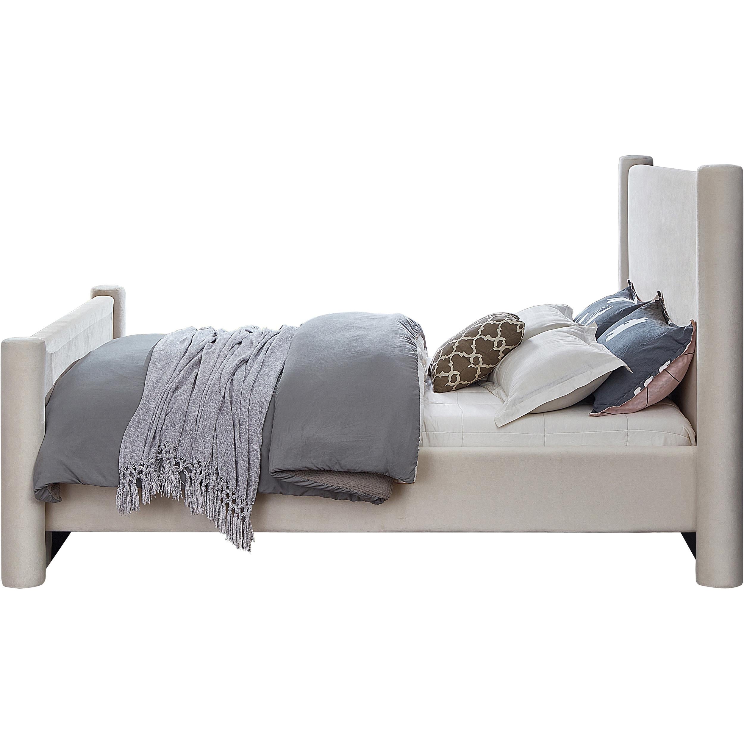 Meridian Elias Cream Velvet Queen Bed