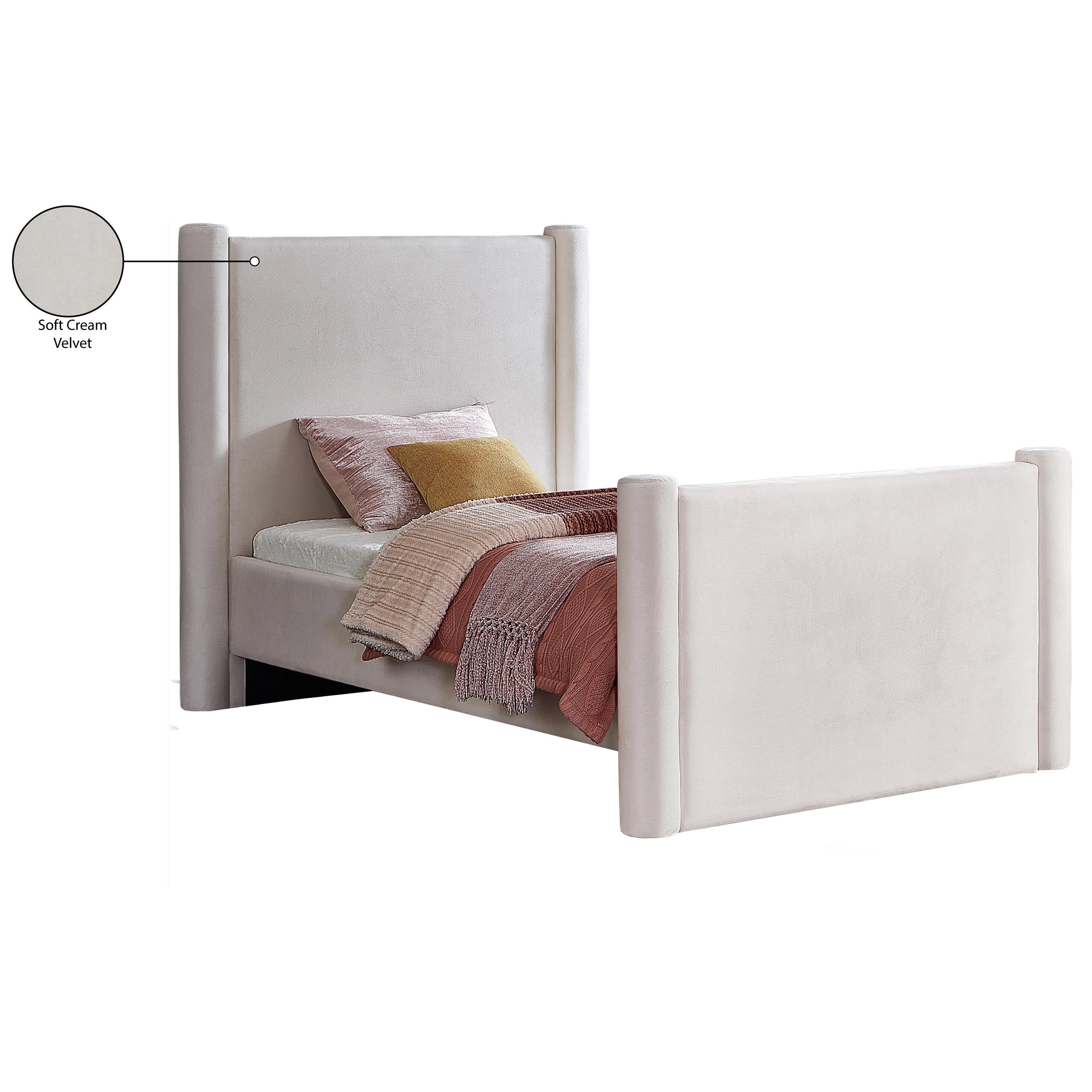 Meridian Elias Cream Velvet Twin Bed