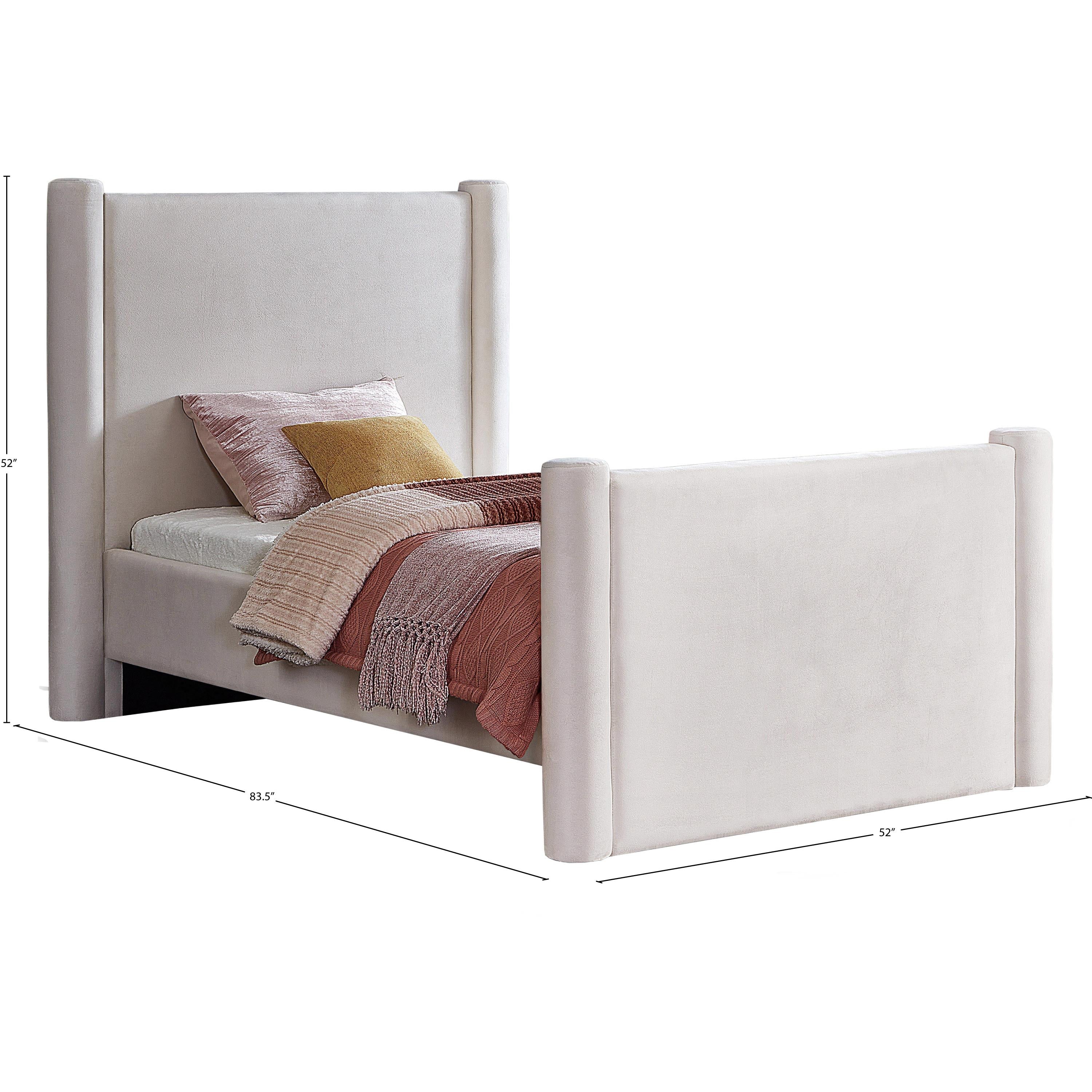 Meridian Elias Cream Velvet Twin Bed