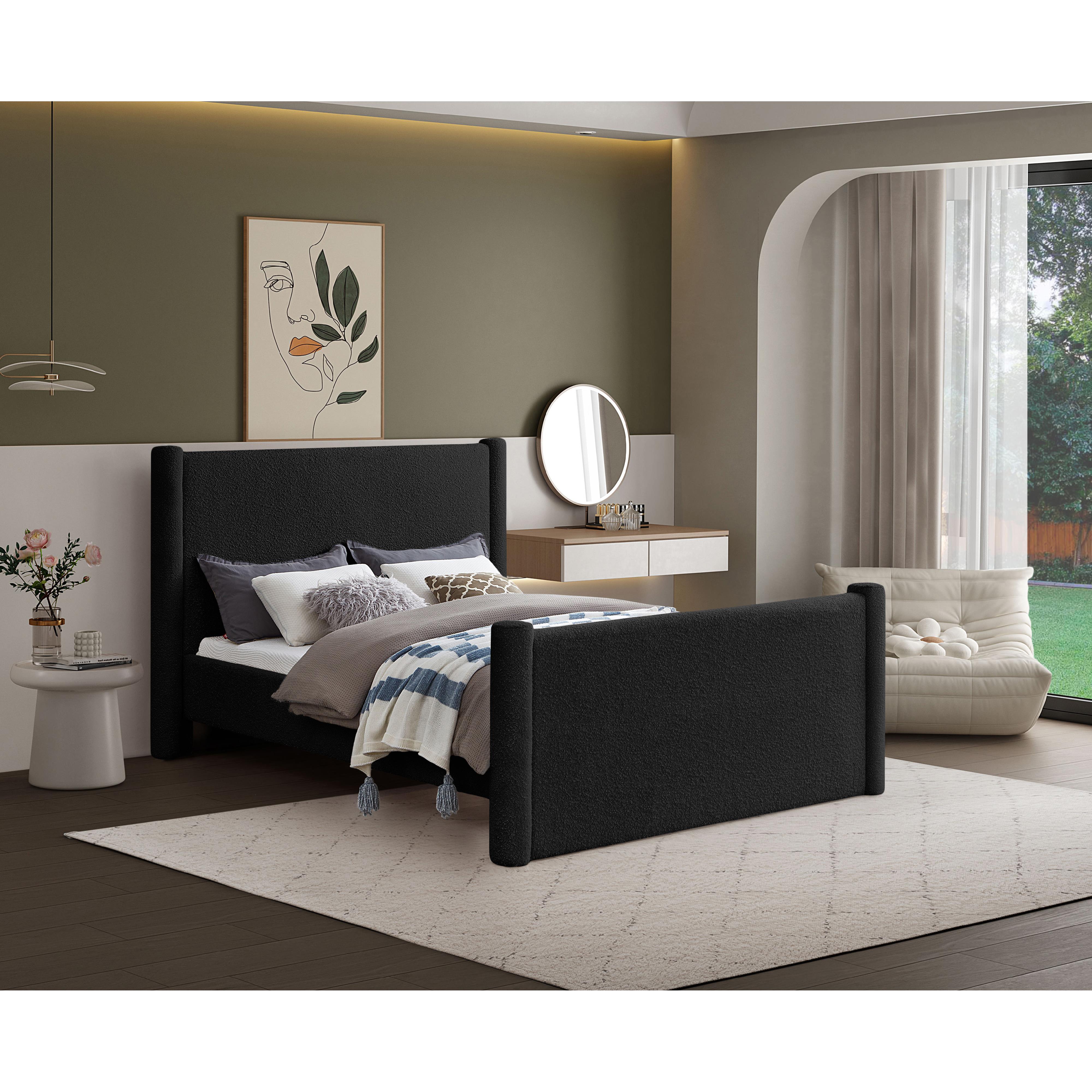 Meridian Elias Black Boucle Fabric Full Bed