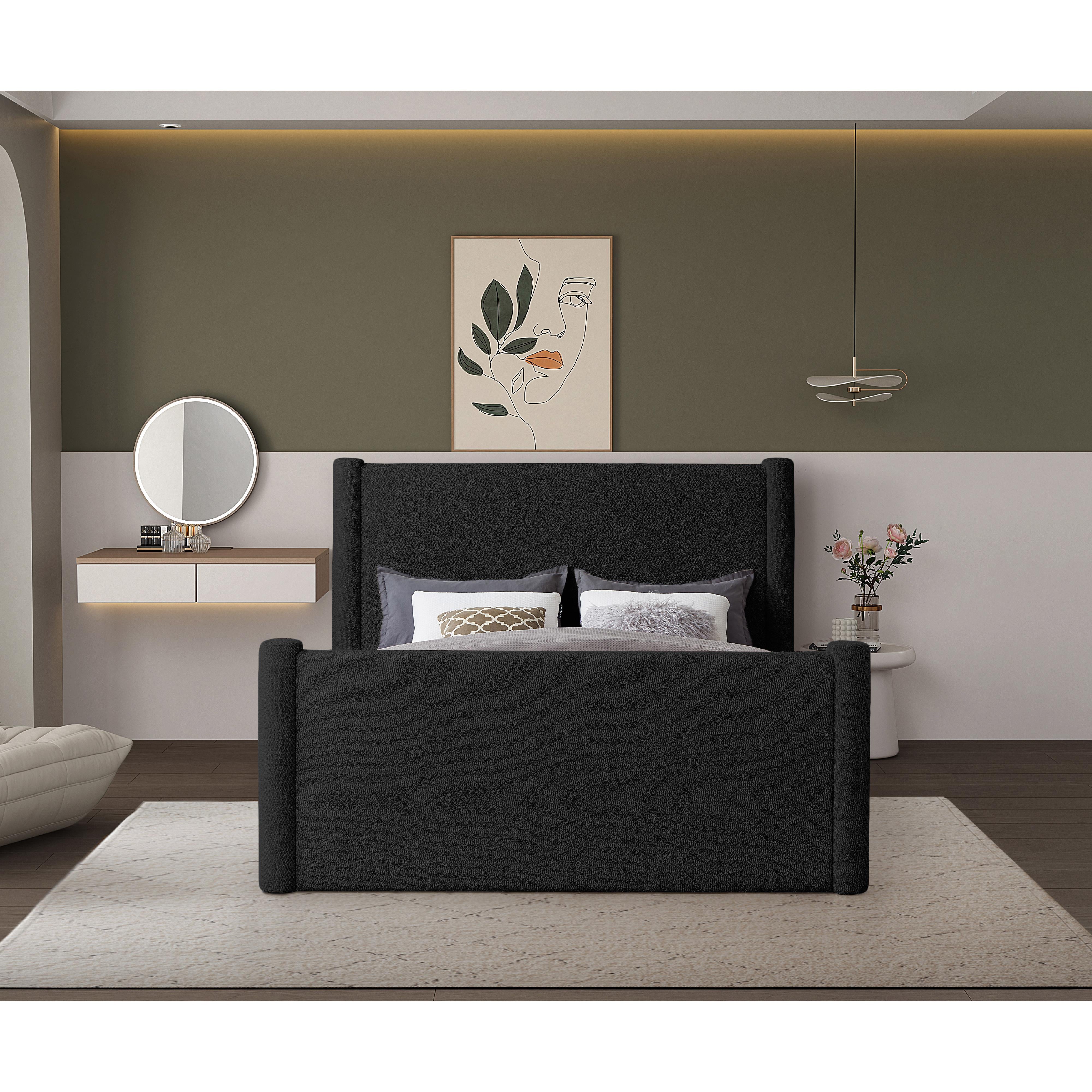 Meridian Elias Black Boucle Fabric Full Bed