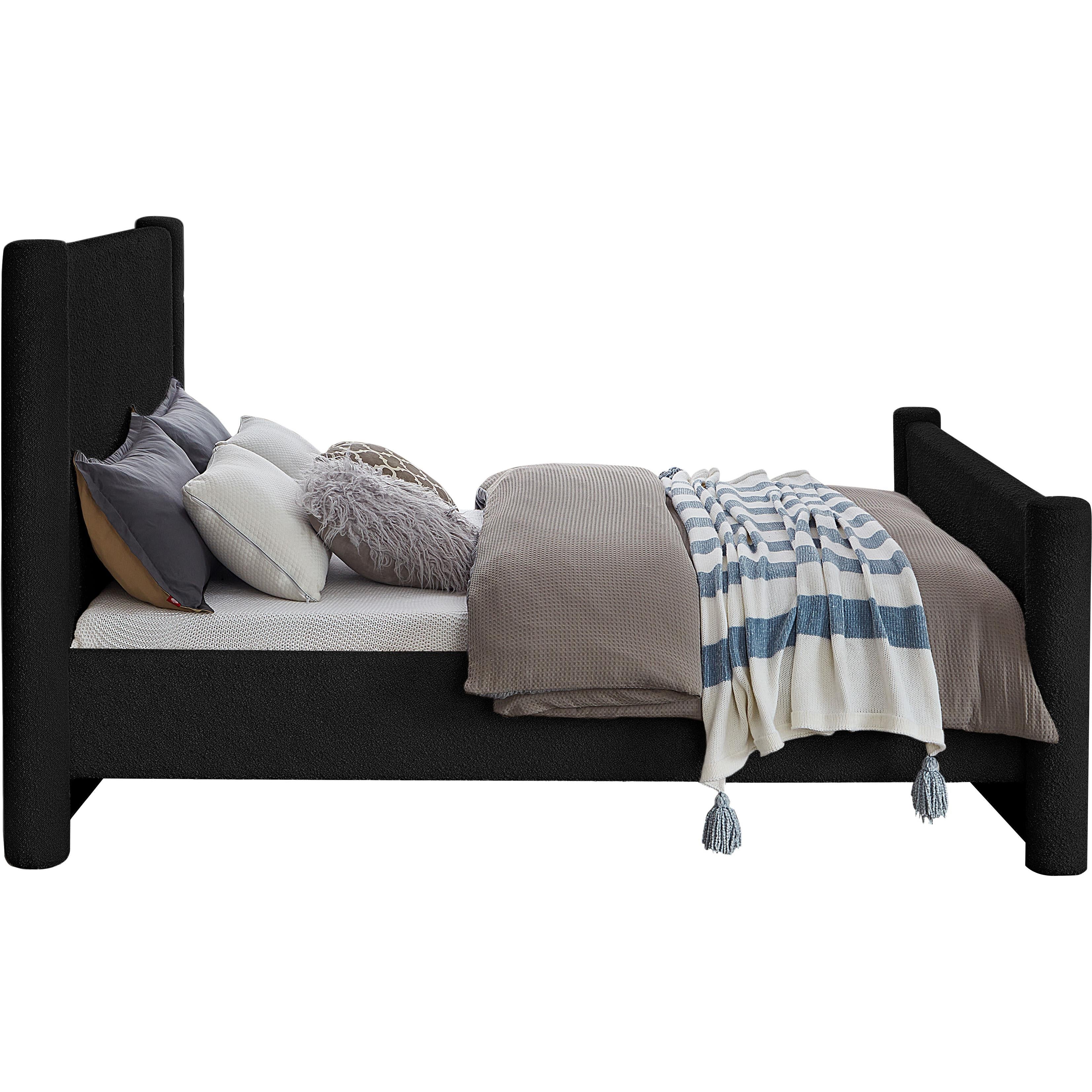 Meridian Elias Black Boucle Fabric Full Bed