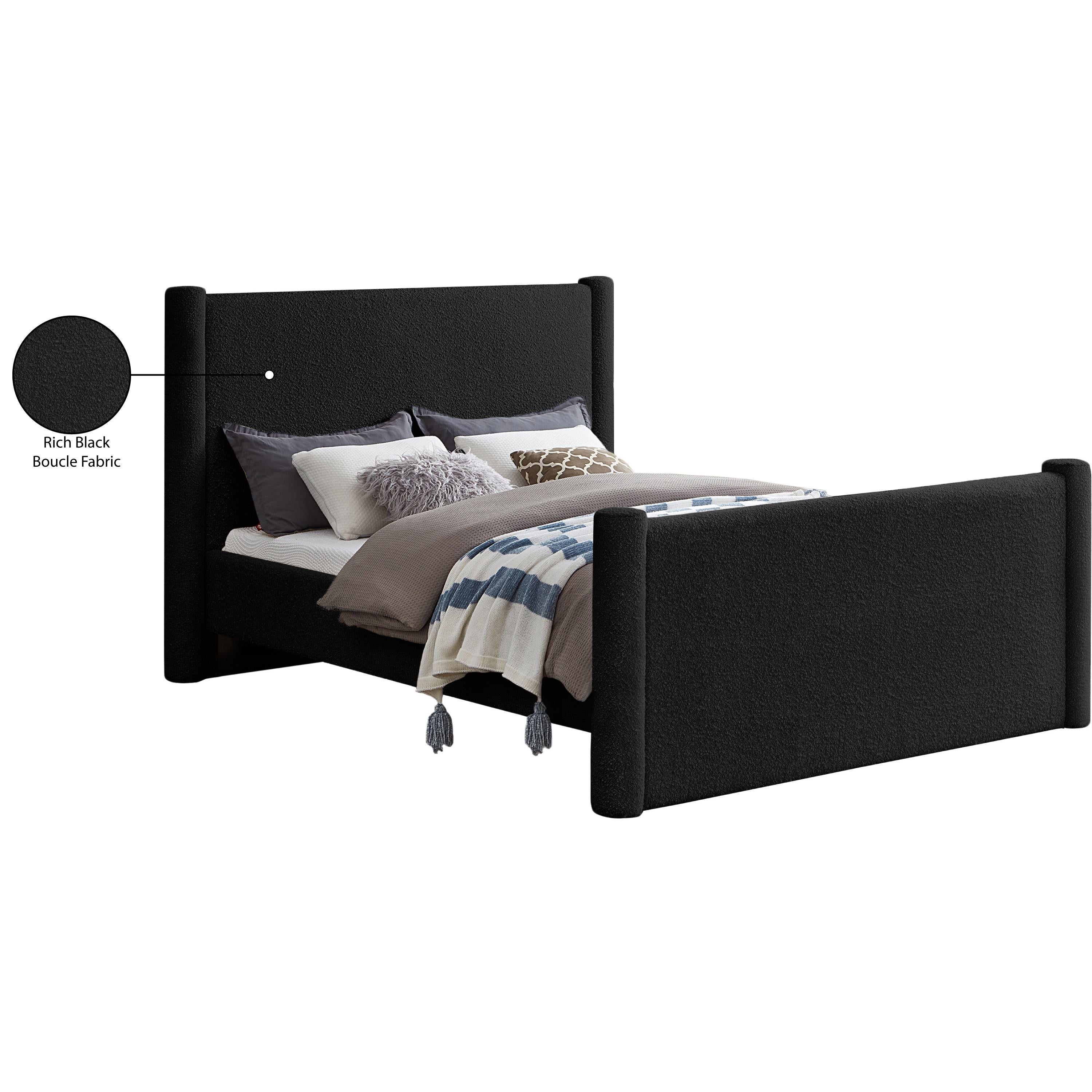 Meridian Elias Black Boucle Fabric Full Bed