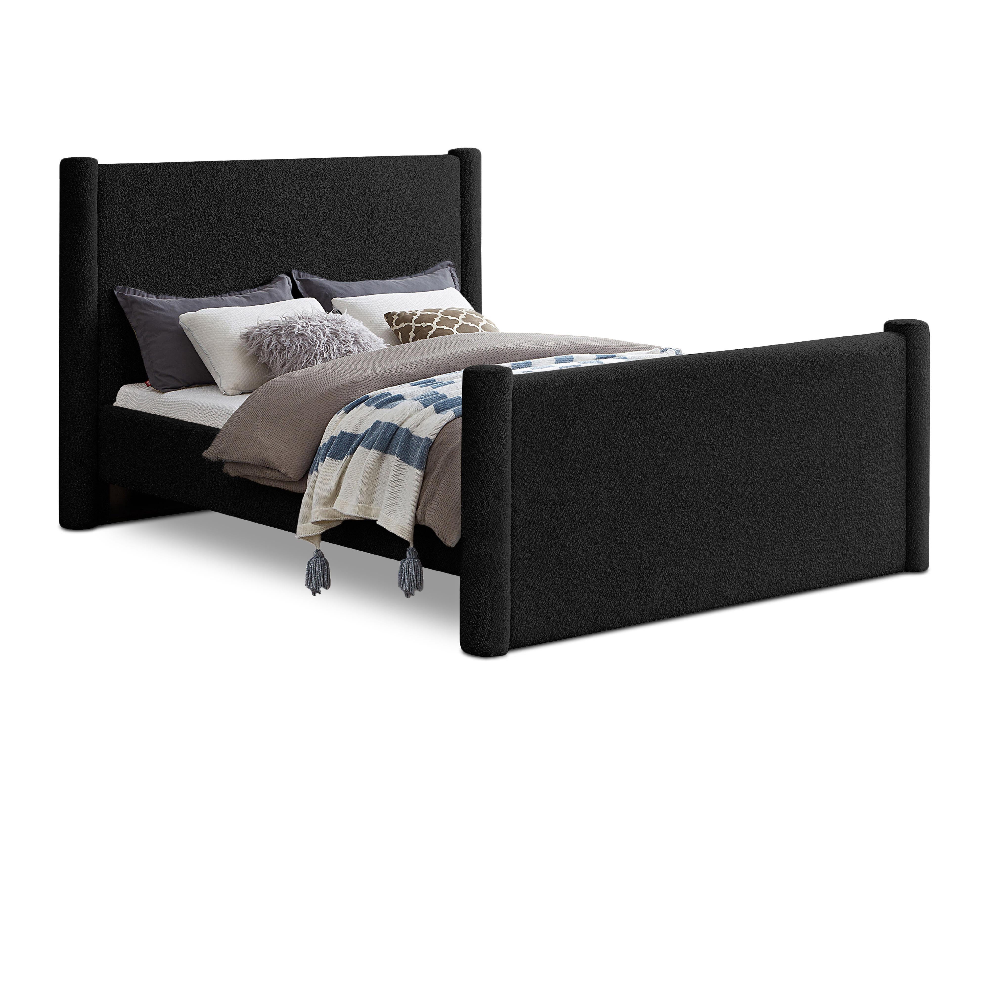 Meridian Elias Black Boucle Fabric Queen Bed