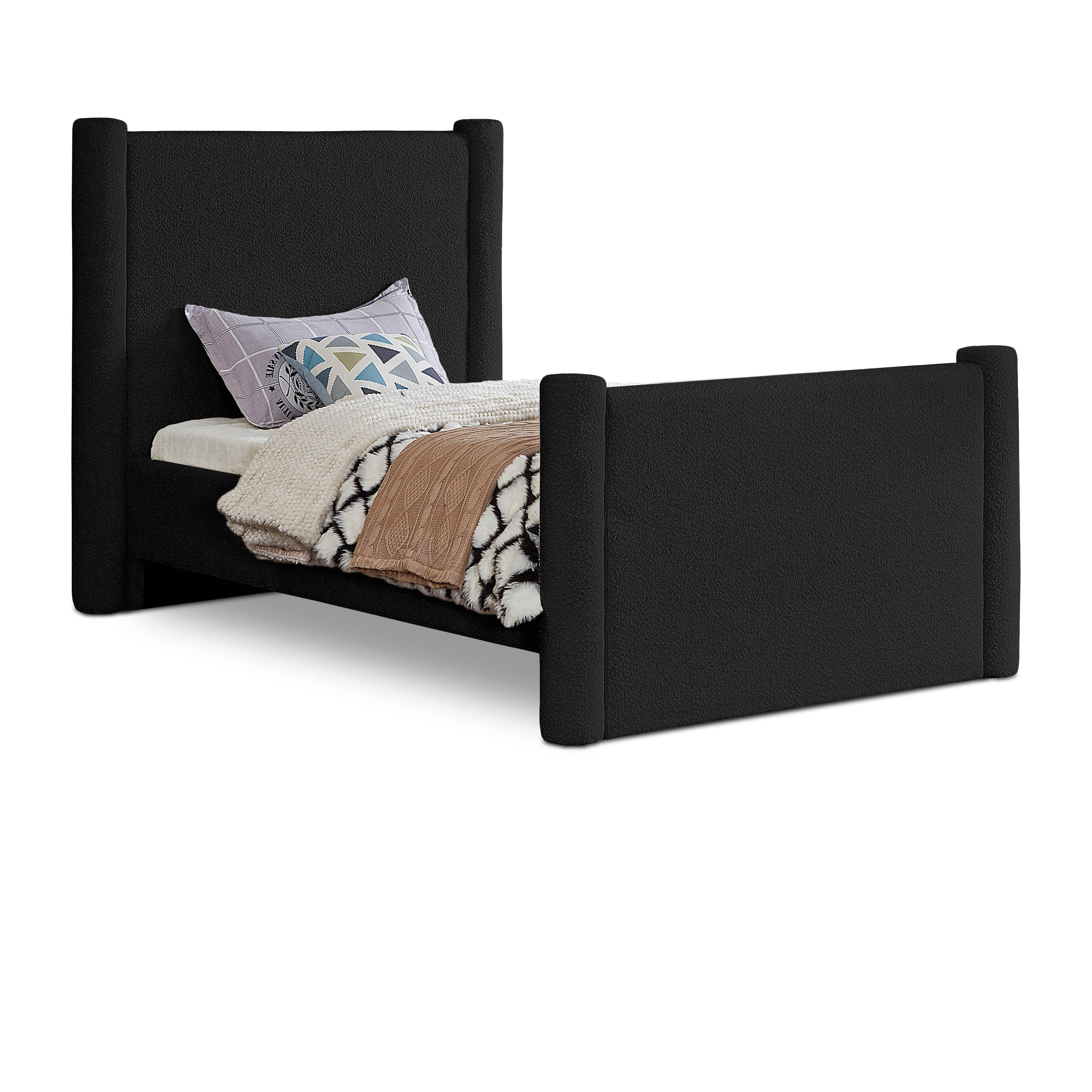 Meridian Elias Black Boucle Fabric Twin Bed