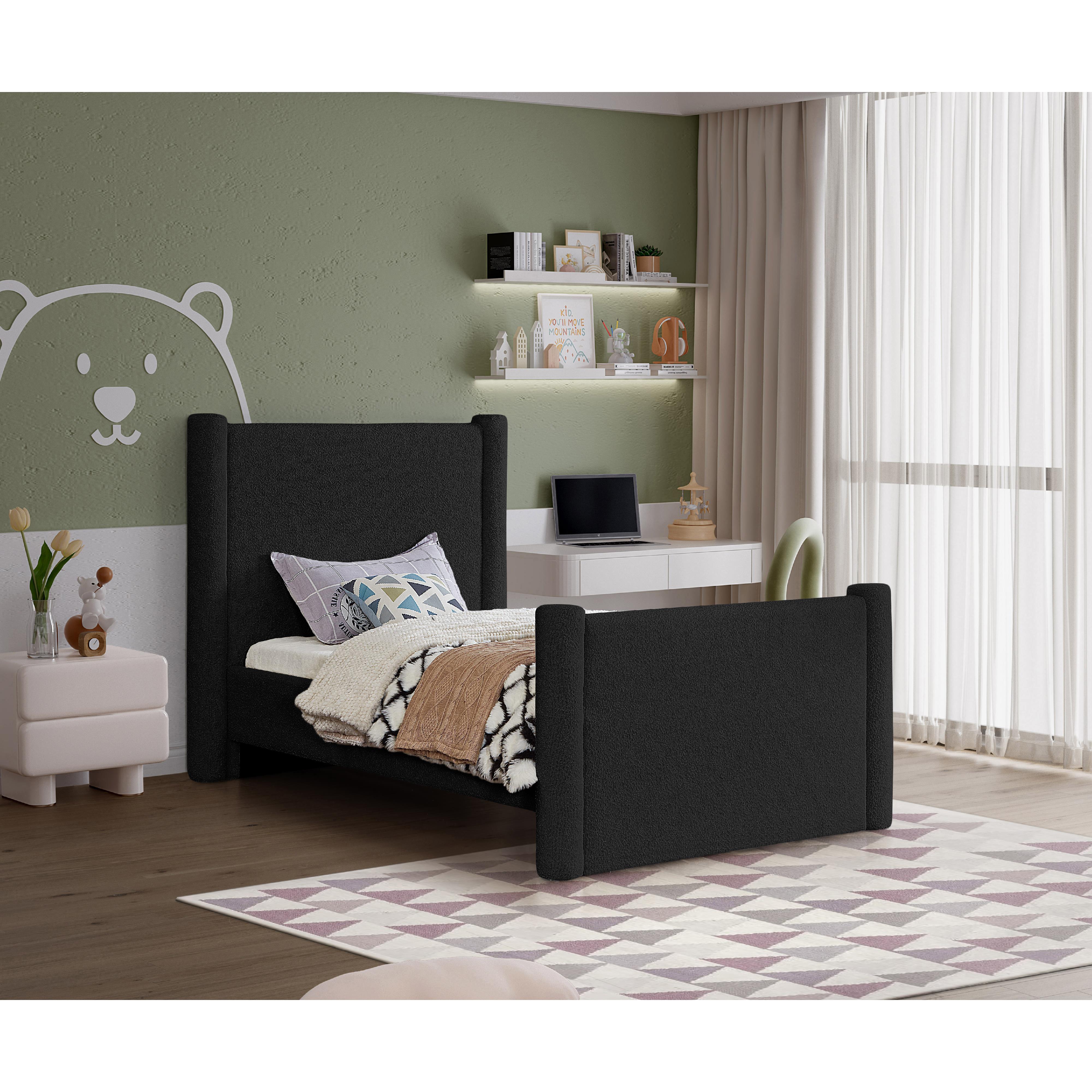 Meridian Elias Black Boucle Fabric Twin Bed
