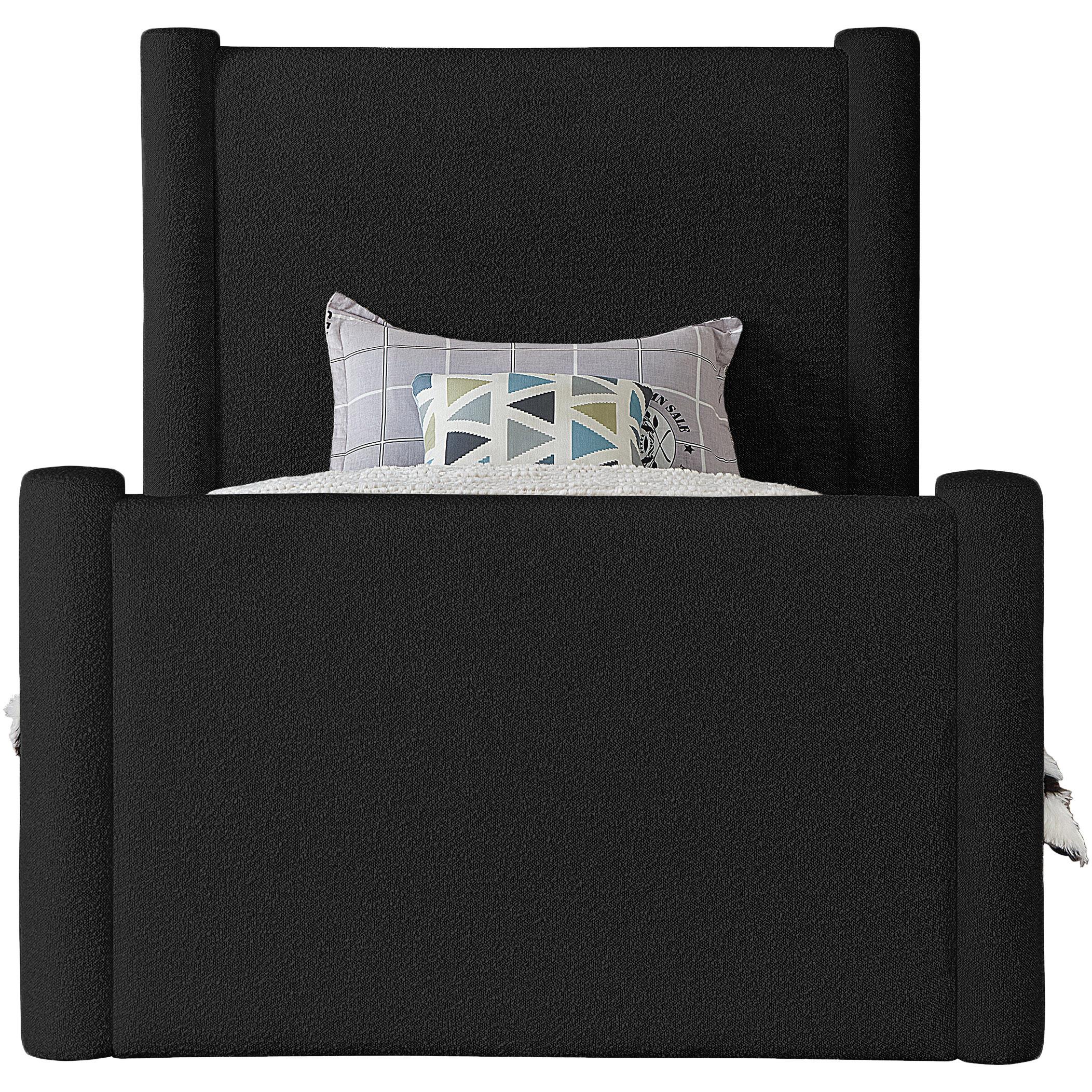 Meridian Elias Black Boucle Fabric Twin Bed