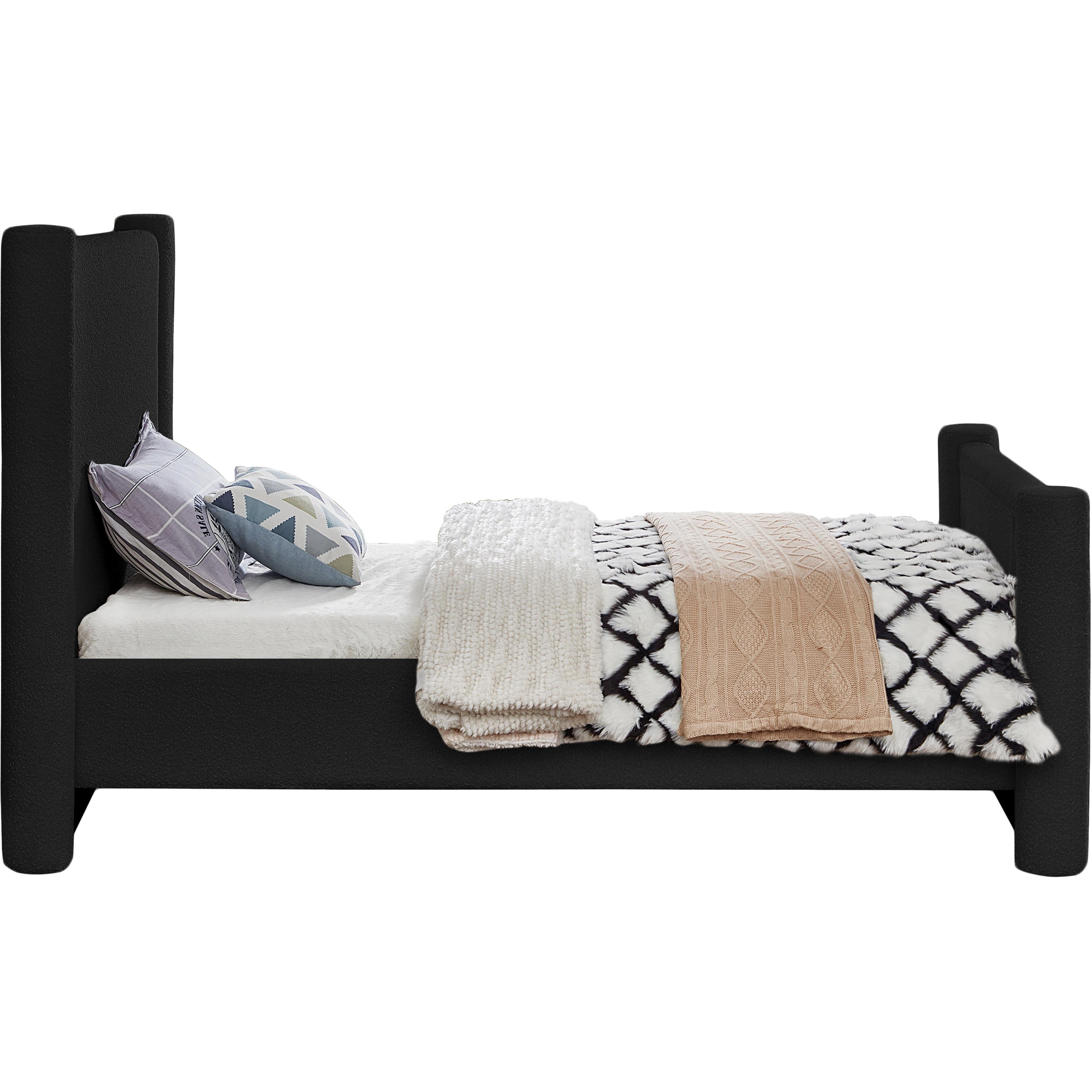 Meridian Elias Black Boucle Fabric Twin Bed