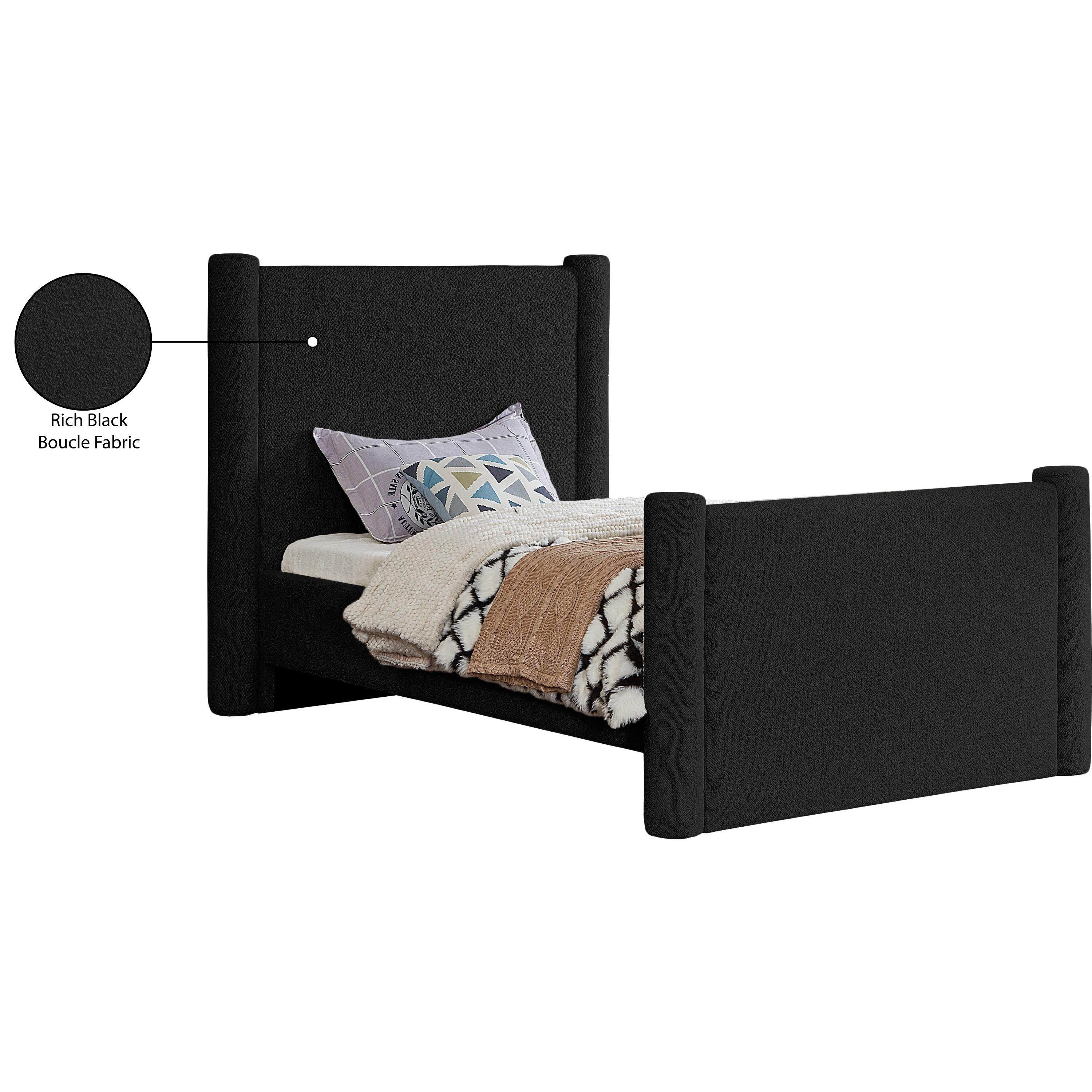 Meridian Elias Black Boucle Fabric Twin Bed