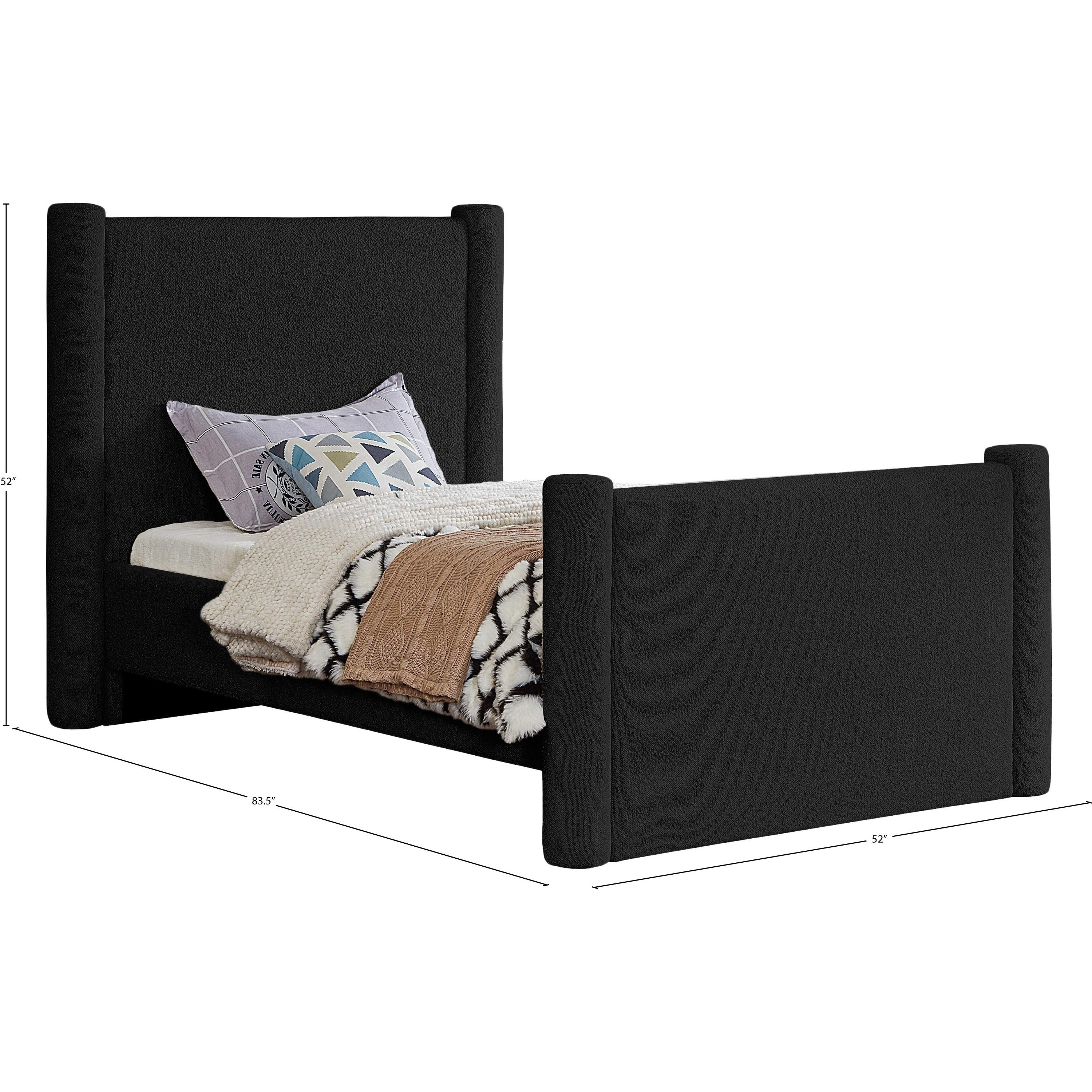 Meridian Elias Black Boucle Fabric Twin Bed