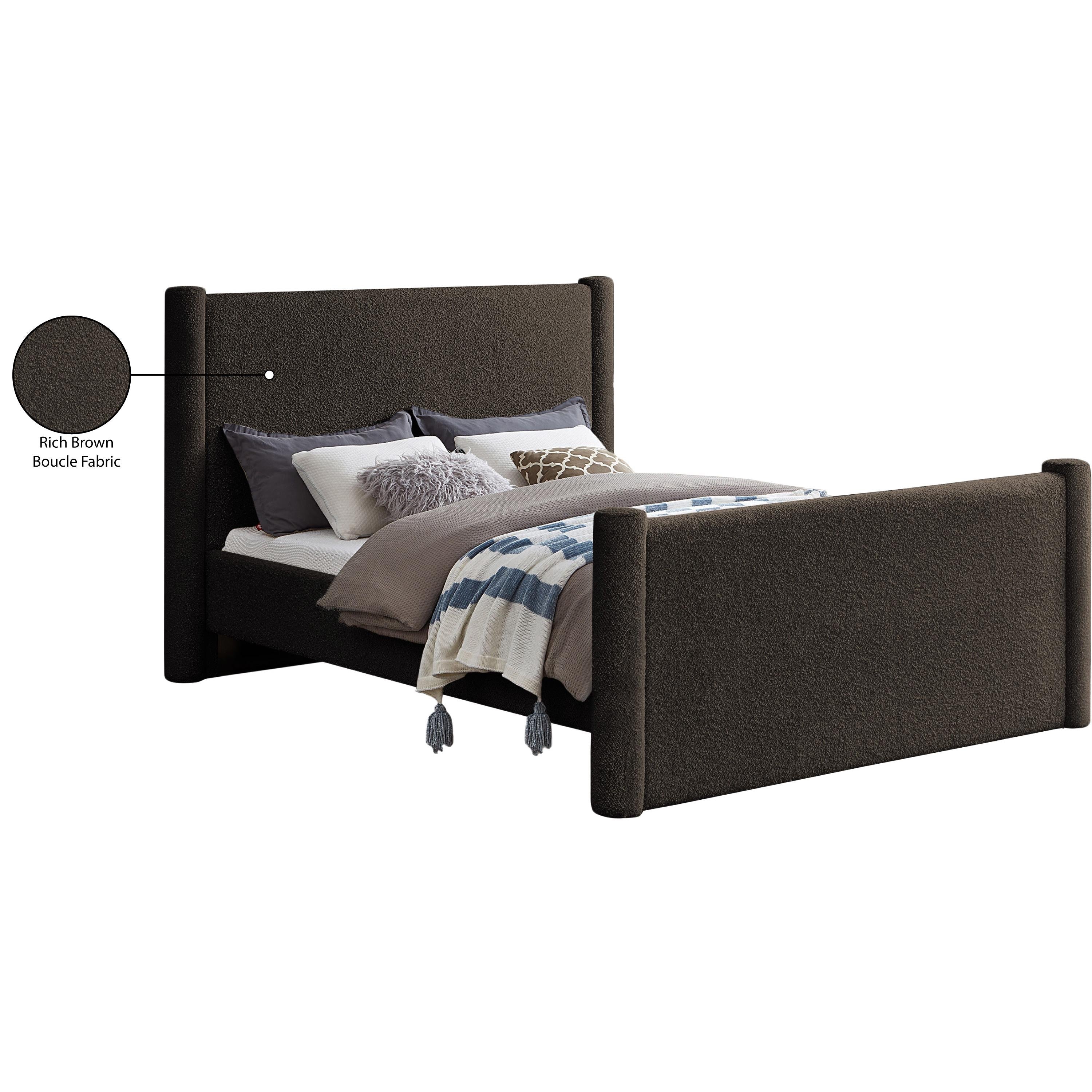 Meridian Elias Brown Boucle Fabric Full Bed