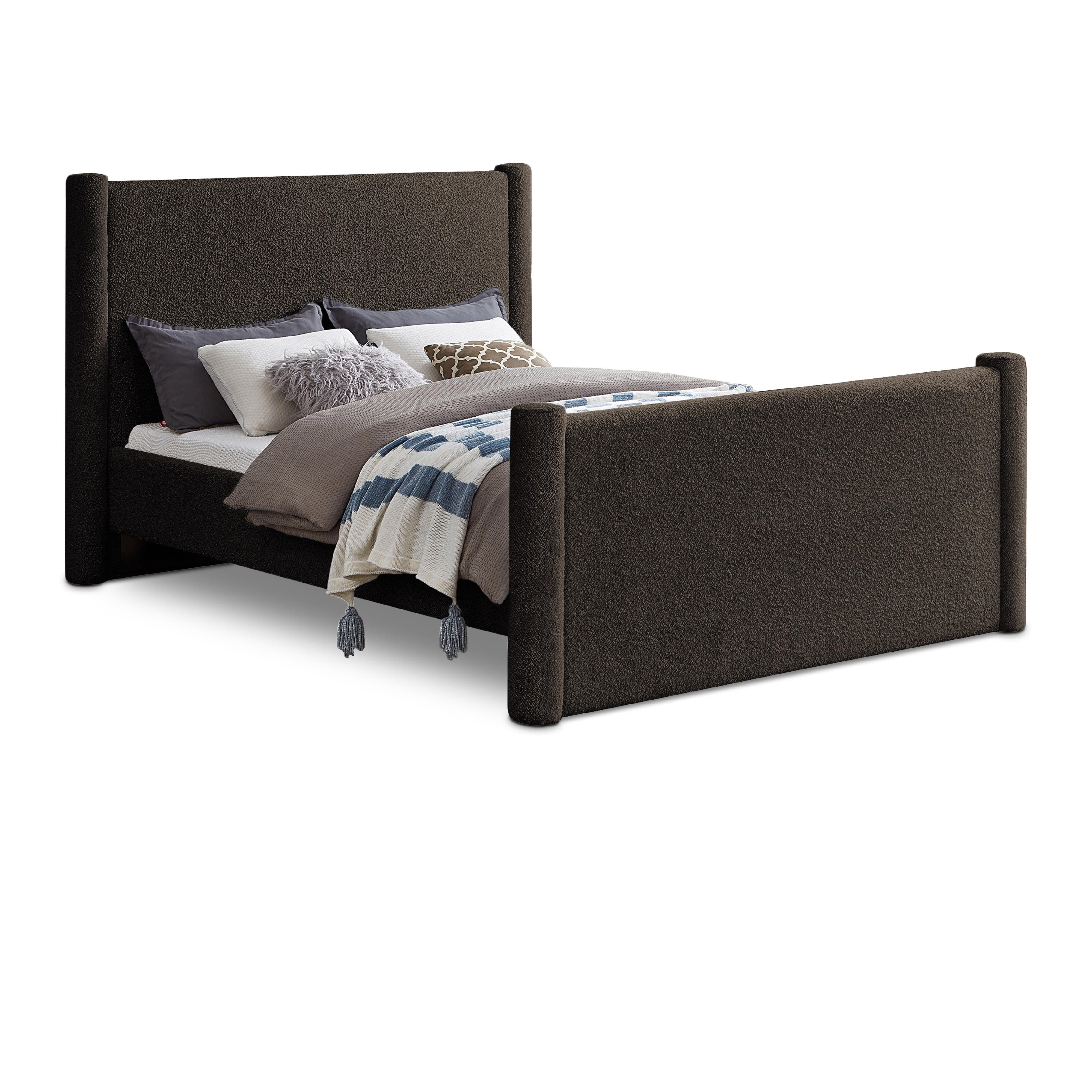 Meridian Elias Brown Boucle Fabric King Bed
