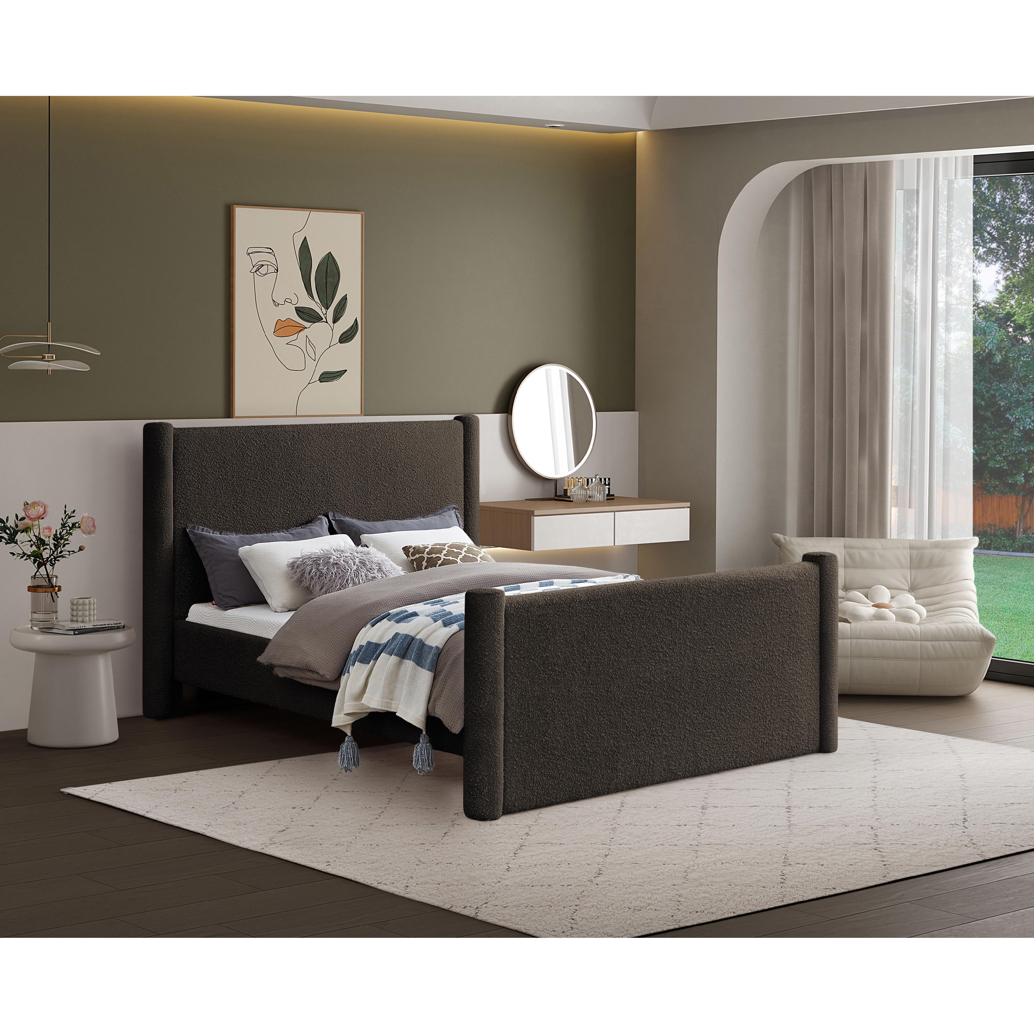 Meridian Elias Brown Boucle Fabric King Bed