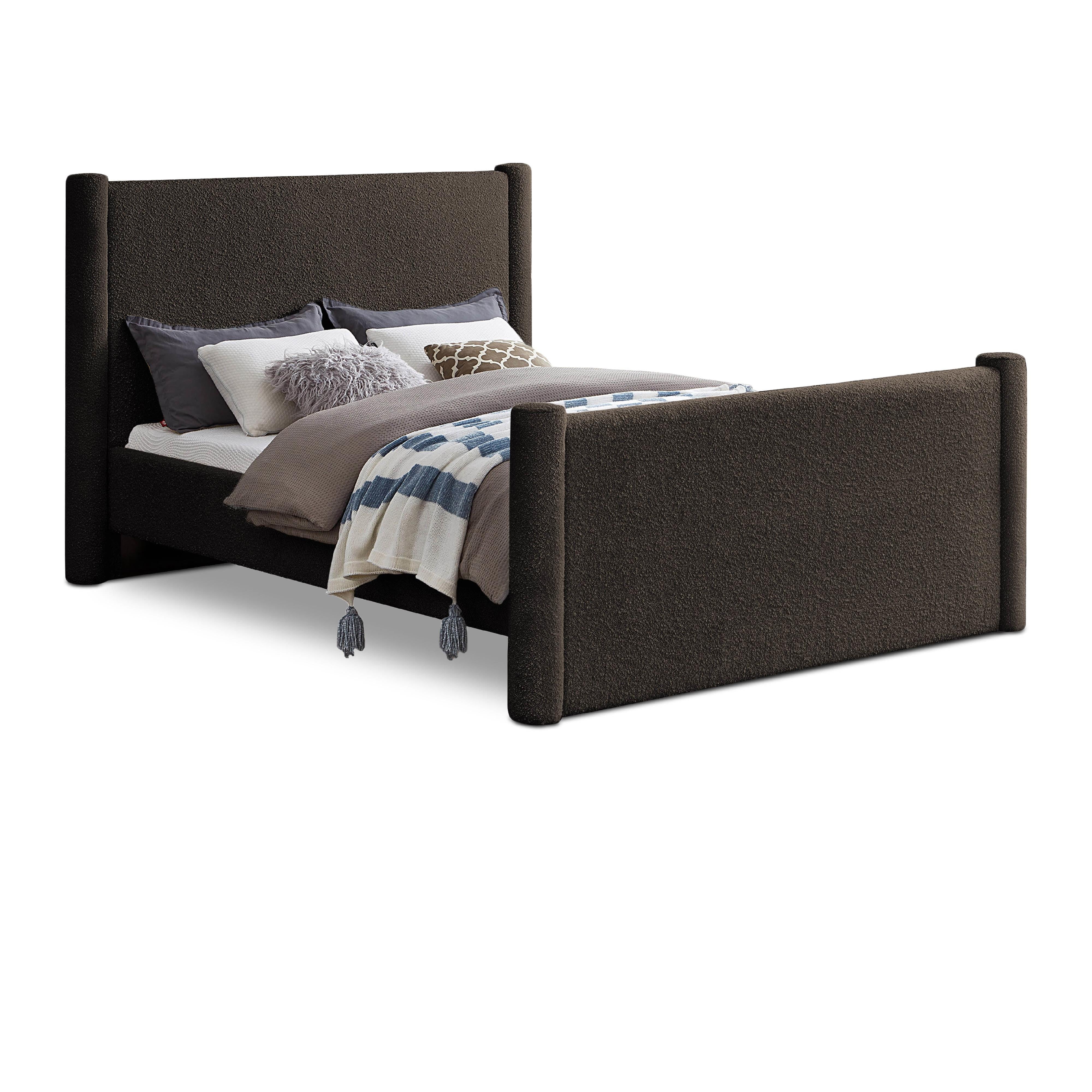 Meridian Elias Brown Boucle Fabric Queen Bed