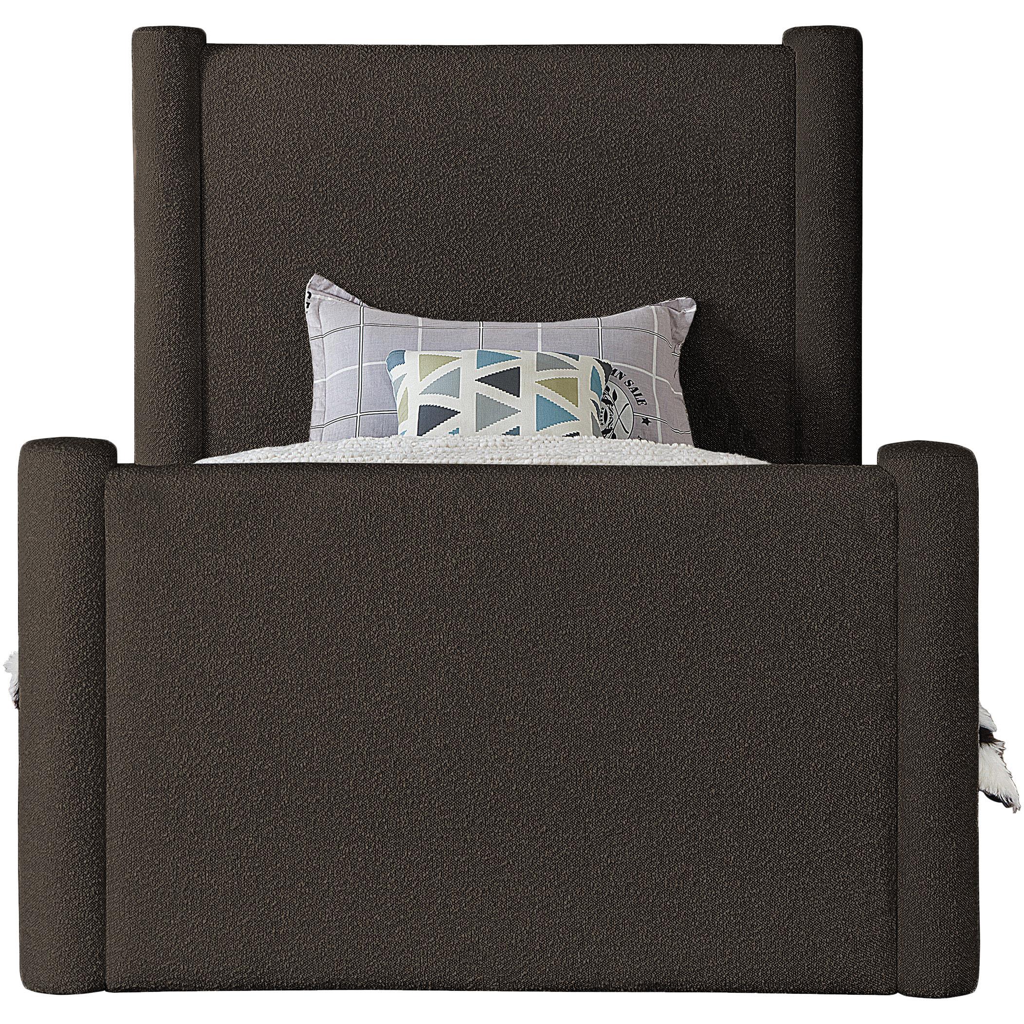 Meridian Elias Brown Boucle Fabric Twin Bed